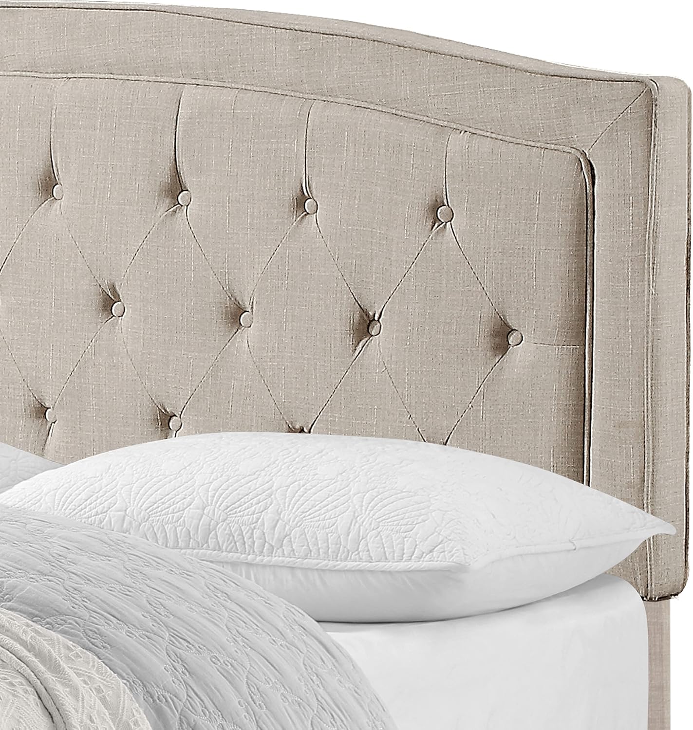 Rosevera Layla Panel Bed Frame with Adjustable Button-Tufted Headboard for Bedroom/Linen Upholstered/Wood Slat Support/Easy Assembly,Queen,Beige