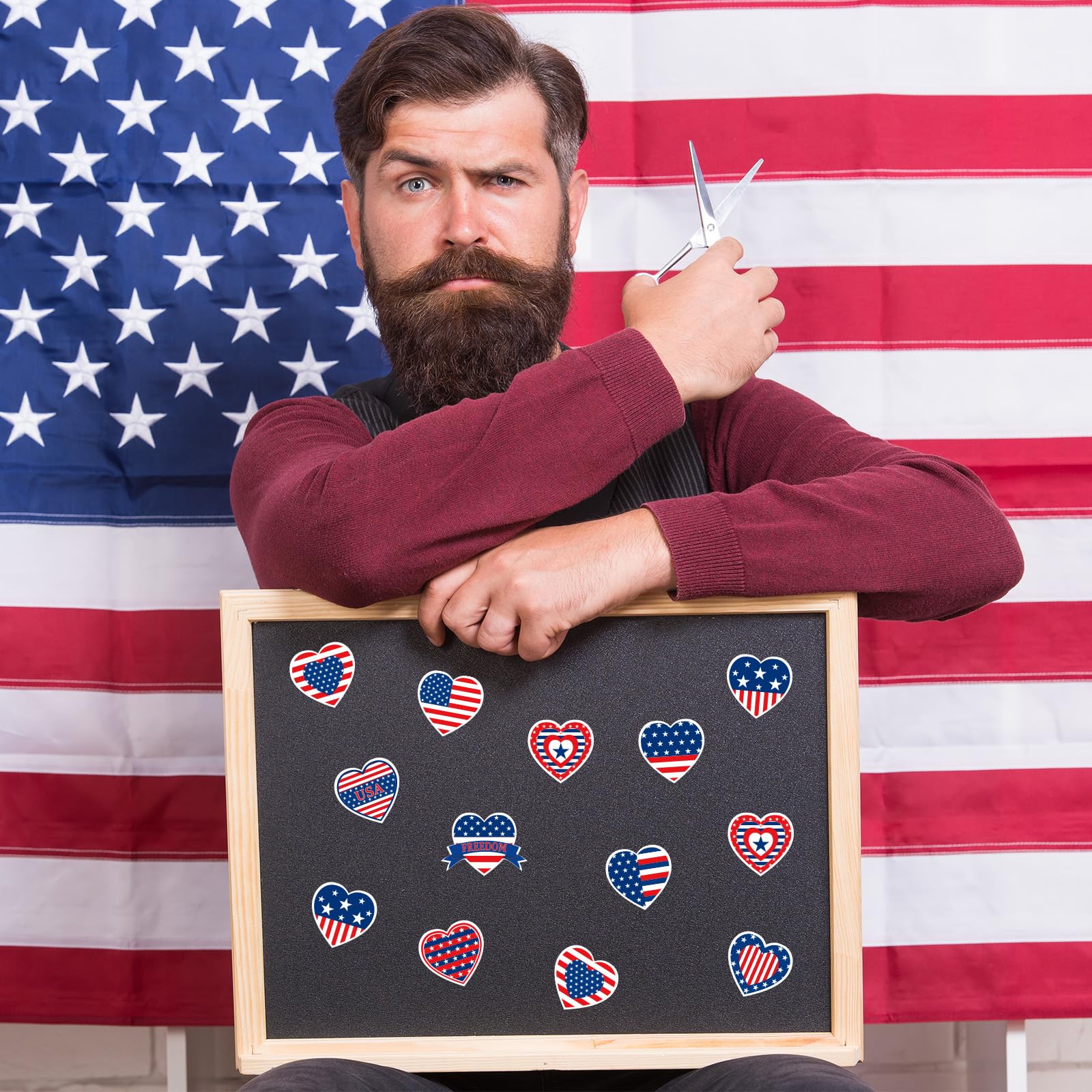 JarThenaAMCS 500Pcs Patriotic Stickers American Flag Stickers Self Adhesive Stars Stripes Heart Shaped Label Stickers Decal for Independence Day Envelope Invitation Card Gift Tag Party Decor - Image 4