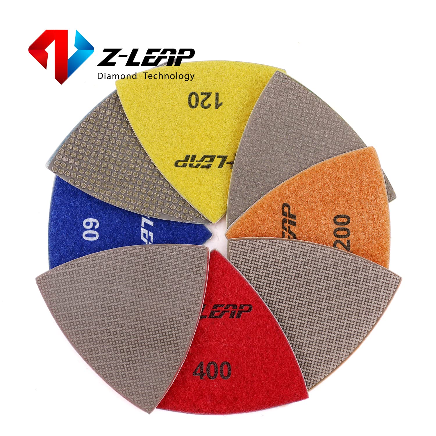 Lot de 4 disques abrasifs triangulaires diamantés pour meulage de pierre, verre, céramique, 80 mm, grain mélangé