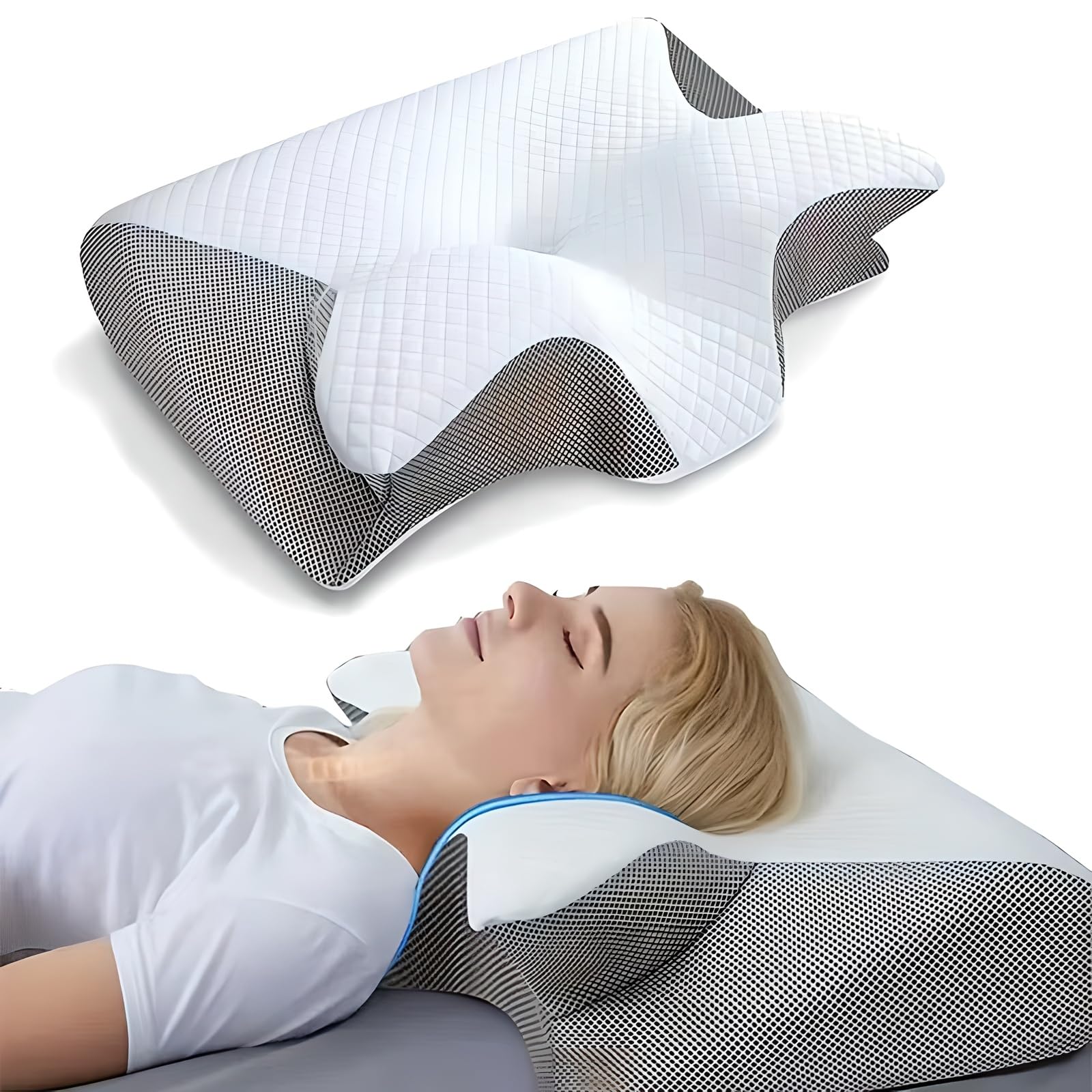 Almohada Cervical con Memoria, Almohada Ergonómica para Dormir, Espuma Viscoelástica De Rebote Lento, Almohada De Viaje Multifuncional, Almohada De Soporte Cervical Transpirable
