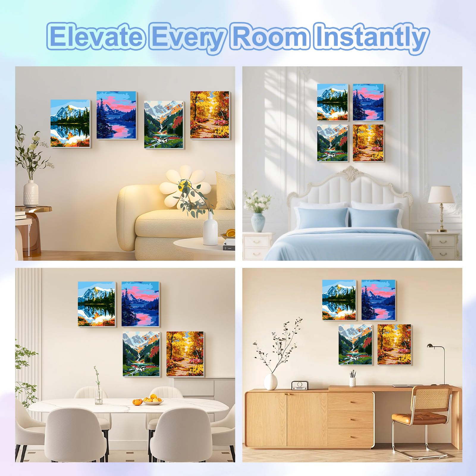 TOSTOG Landscapes 4 Pack Framed Canvas Painting by Numbers Art Kit for Adults and Kids, Beginner Acrylic Painting Supplies with Wooden Frame for Home Wall Decor 20 * 25 cm/8 * 10 in - 2