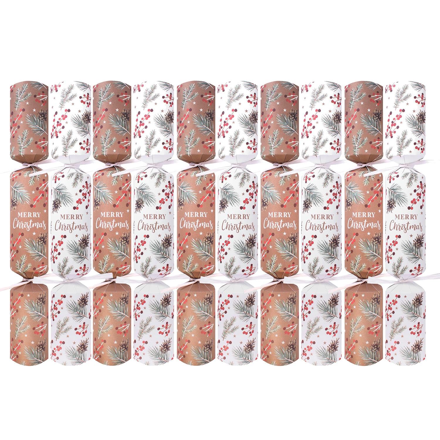Harvey & Mason White 10 Christmas Foliage Crackers - Deluxe Luxury Brown Red Design, Xmas Dinner Party Celebration Recyclable