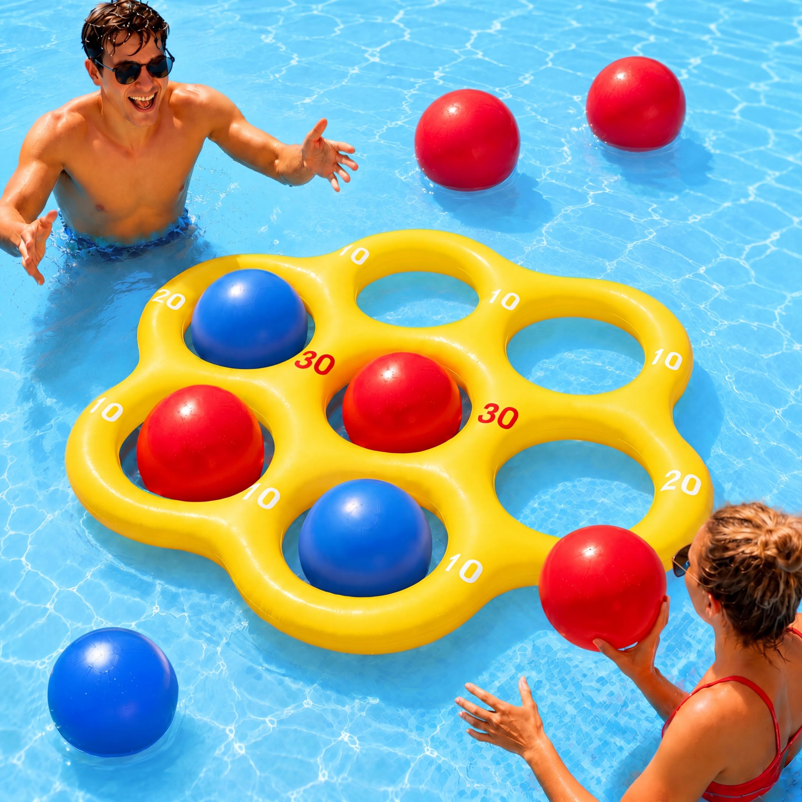 Thenshop Juego de juguetes de piscina con puntuación, juguete inflable para piscina con 10 bolas de lanzamiento, flotadores, accesorios de fiesta de natación para verano al aire libre, fiesta familiar