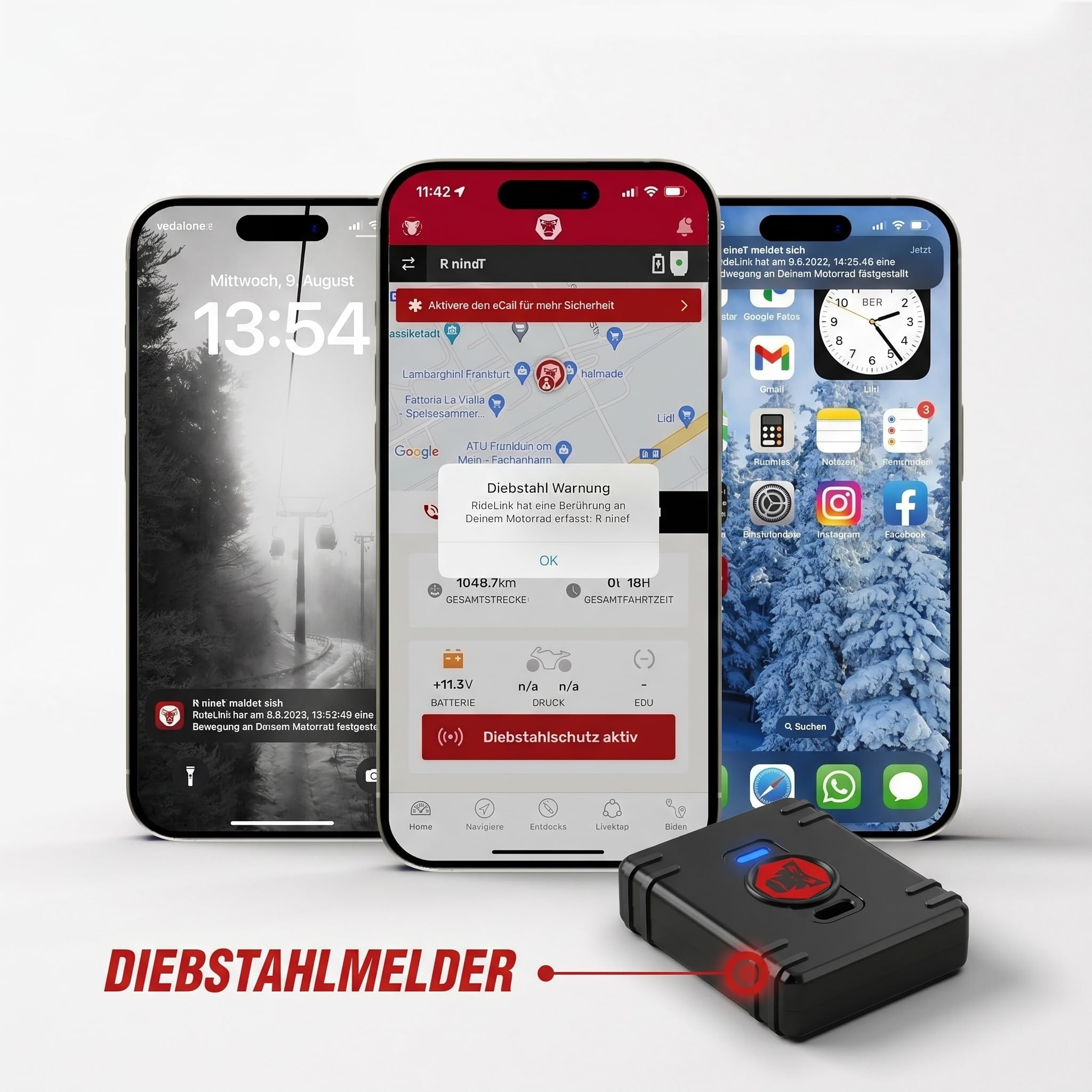 GPS Tracker Motorrad RideLink Wingman Easy | Kabellos mit 150 Tage Akku | Live Tracking und Diebstahlschutz | Inklusive Motorrad Navi, Routenplaner und Community | IP68 Wasserdicht | Made in Germany