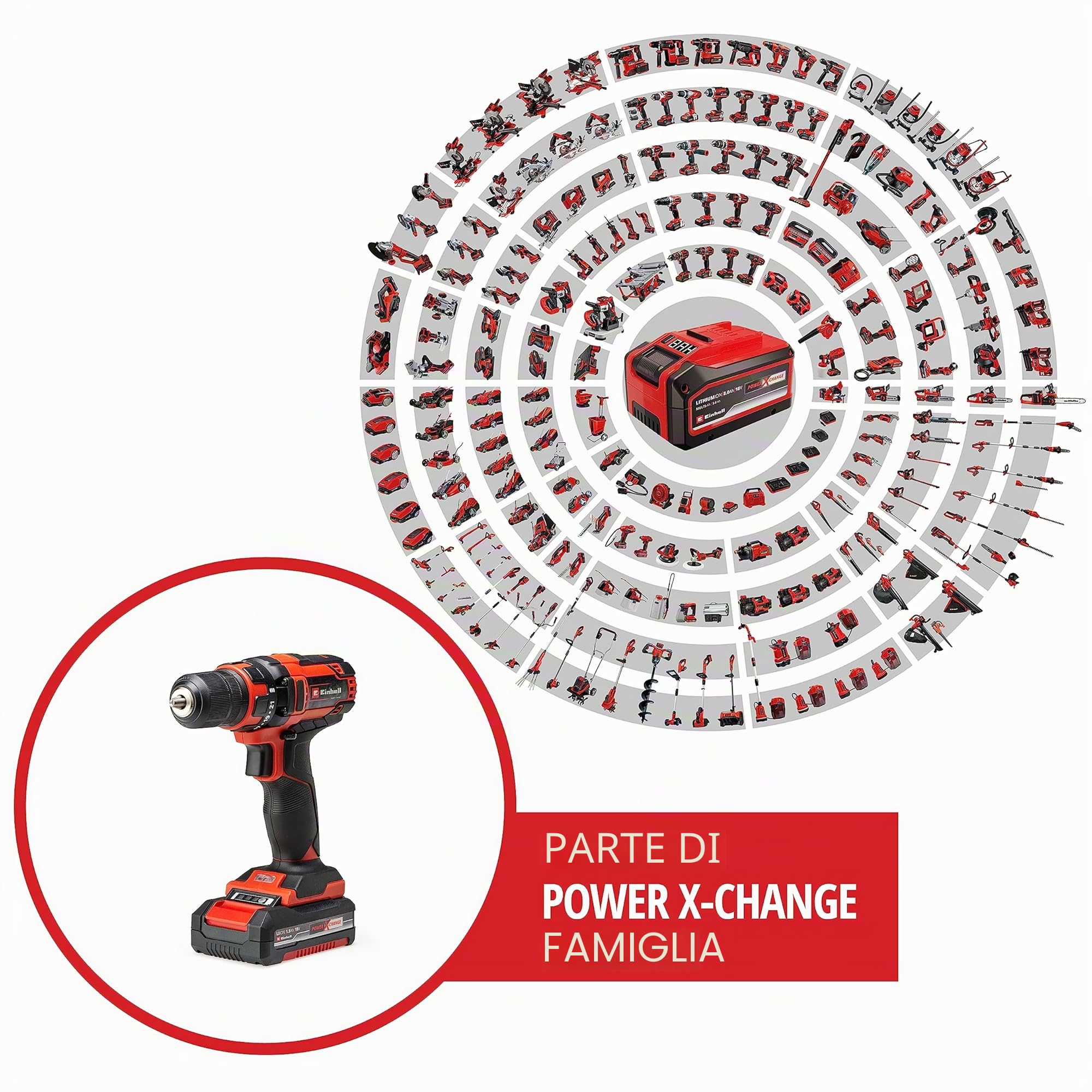 Einhell TC-CD 18/35 Li (1x1,5 Ah) Trapano avvitatore Power X-Change (18 V, Li-Ion, giri al min. 0-550, torsione 35 Nm, incl. Batteria e caricabatteria)