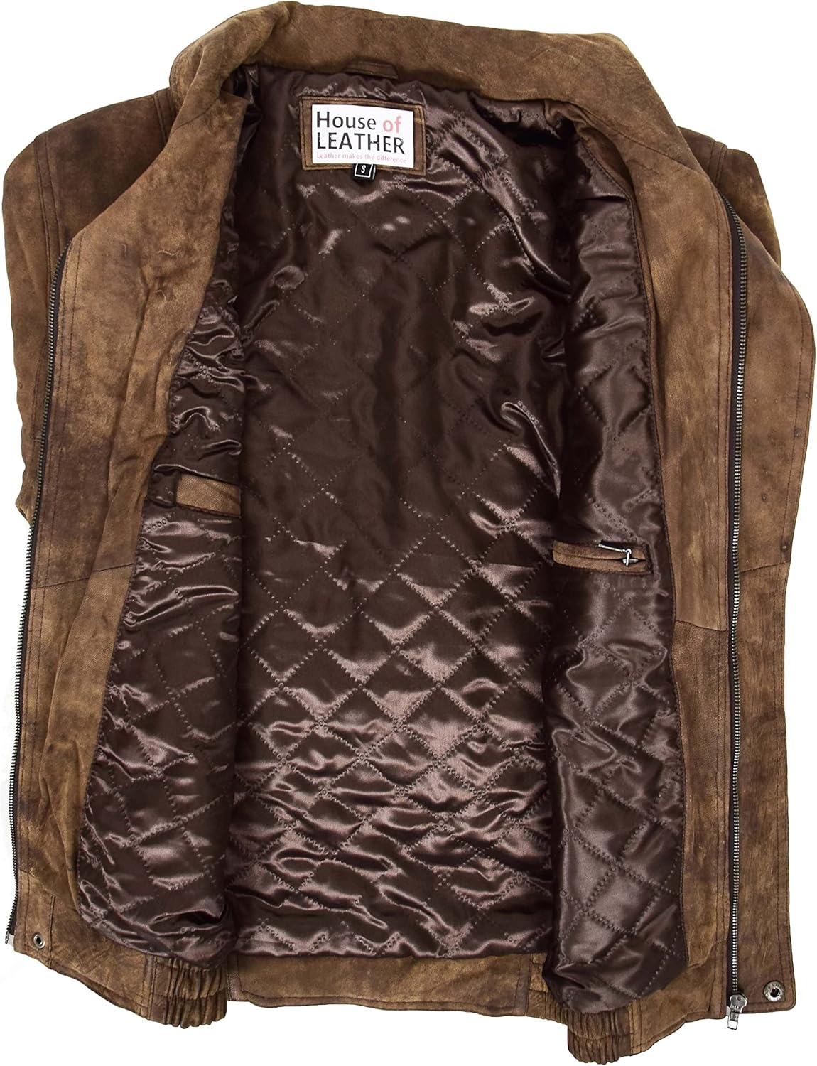 Mens Real Leather Bomber Jacket Classic Blouson Style Robert Brown