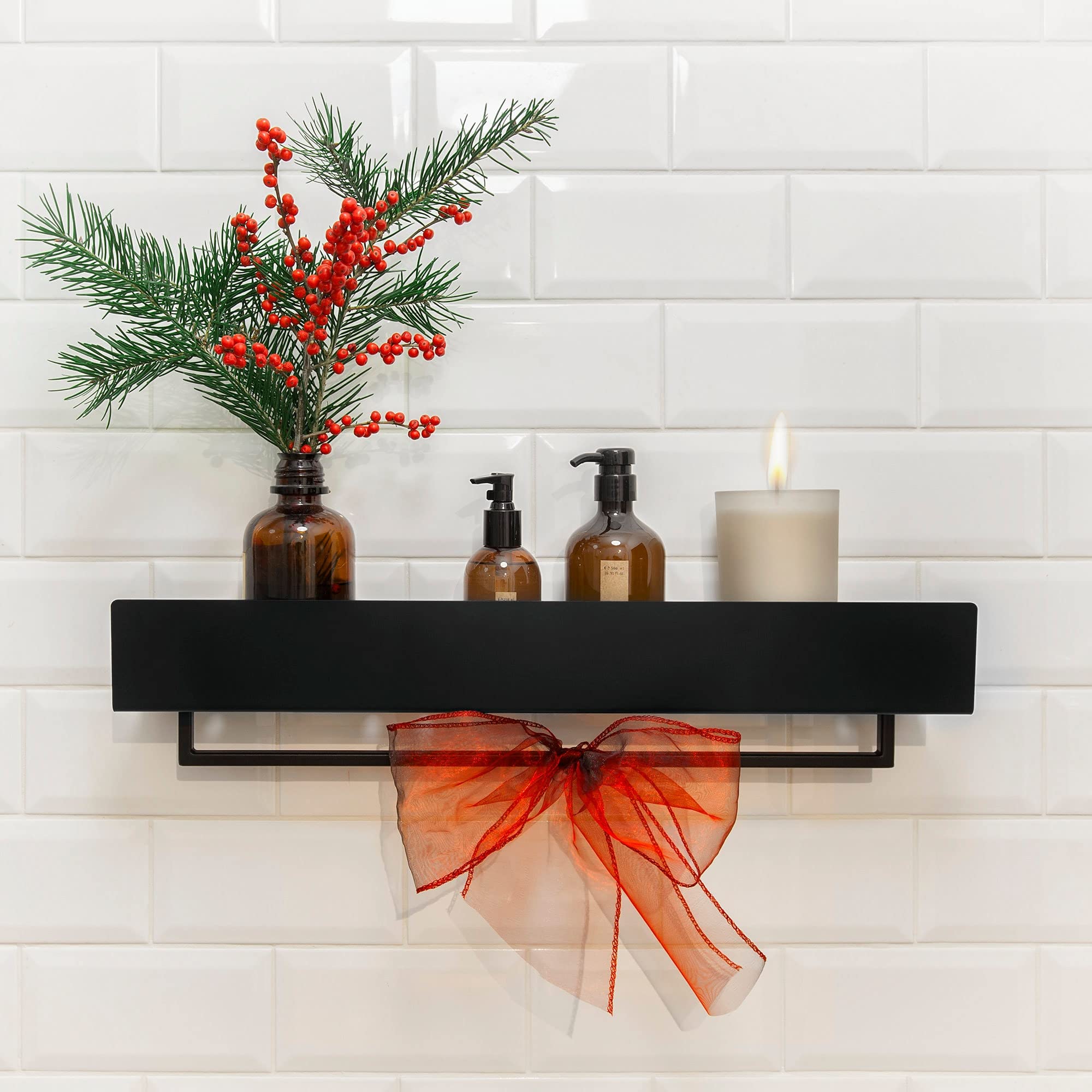 DABStory Toallero con estante 60cm para toallas de invitados, toallero de acero inoxidable, barra para toallas, montaje en pared para baño y cocina, accesorio de almacenamiento para baño VASCA Negro