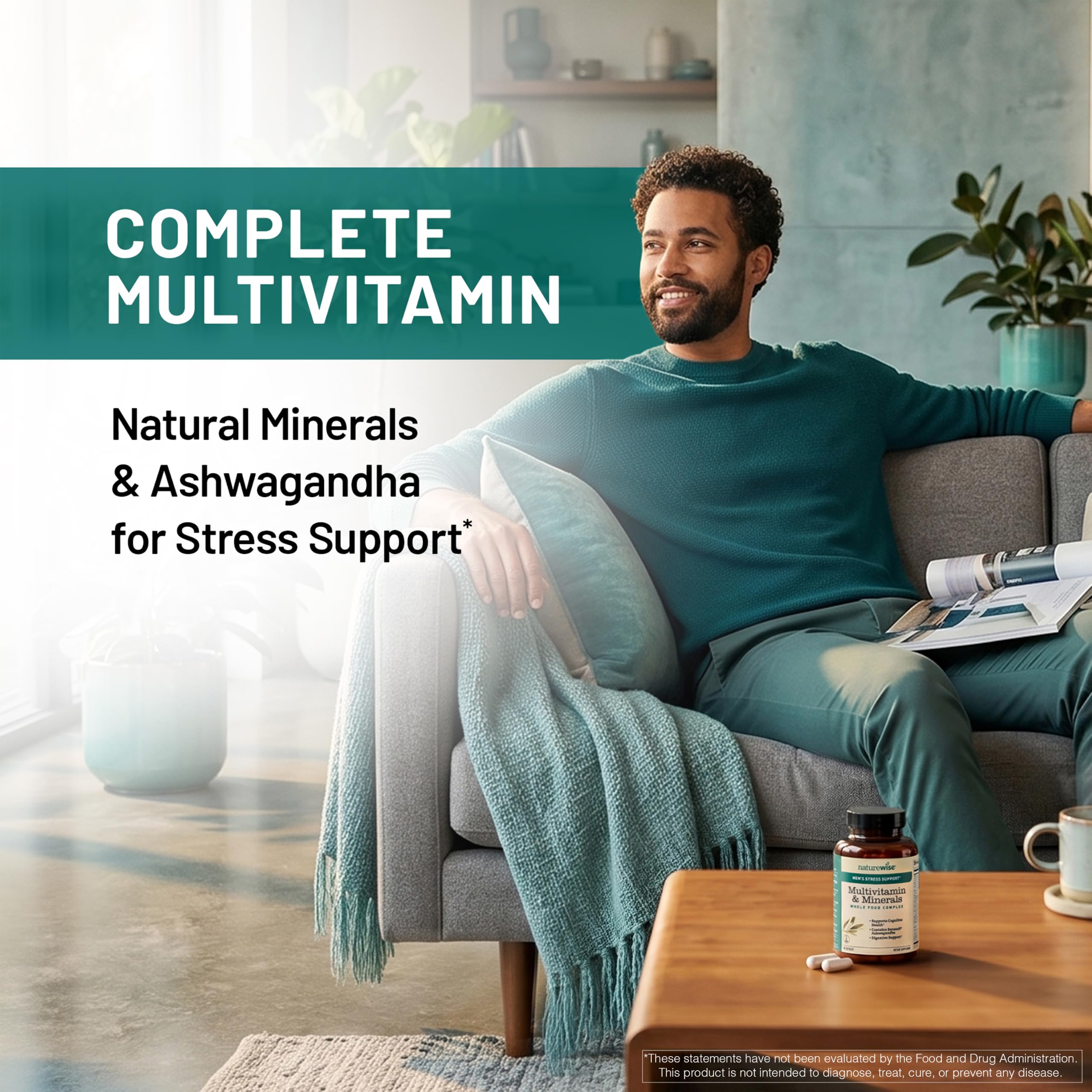 NatureWise Multivitamin for Men + Stress Support + Fulvic Ionic Minerals + Probiotics for Immunity, Male Health, Digestion + Whole Organic Foods - Vegetarian, Non-GMO - 60 Capsules[1-Month Supply] — Amazon image 2