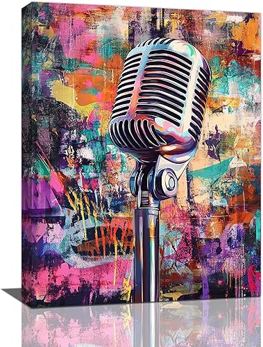 Banksy - Arte de pared con micrófono musical, decoración de pared en lienzo para amantes de la música, imágenes de micrófono de grafiti, pintura