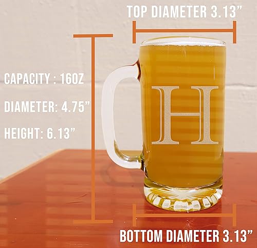 Miniatura 5 de Taza de cerveza de vidrio con monograma grabado de 16 onzas (letra H), regalos de cerveza personalizados de la A a la Z para hombres, vasos de