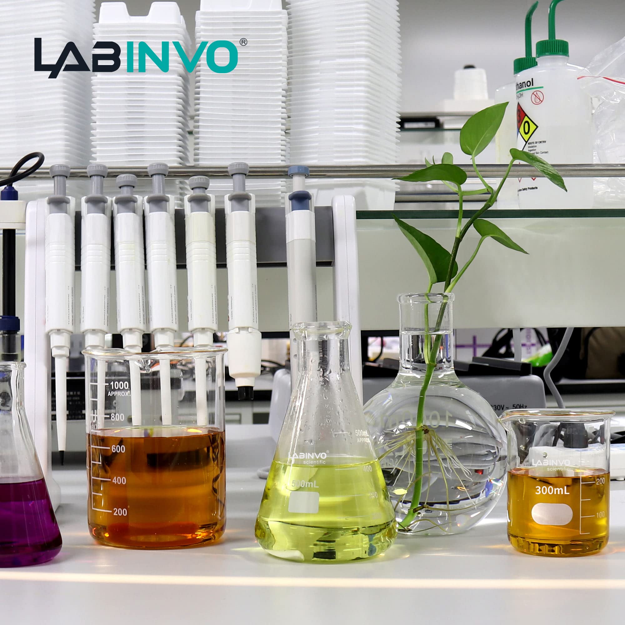Bocca stretta graduata vetro Erlenmeyer Flask, con marcatura macchia, 6pcs di Vol.500ml, 3.3 vetro borosilicato, IN-EFN500