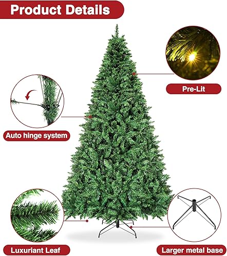 Miniatura 6 de BROVIEW Árbol de Navidad artificial preiluminado de 6.5 pies, pinos de Navidad con bisagras de alta calidad con 400 luces blancas cálidas, 1100