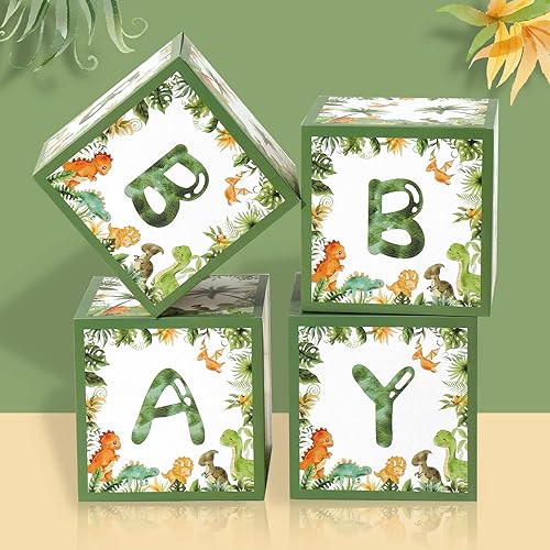 Miniatura 8 de Caja de decoración de dinosaurio para baby shower, cajas de bebé de dinosaurio verde de la selva para niños, cajas de fiesta de cumpleaños de