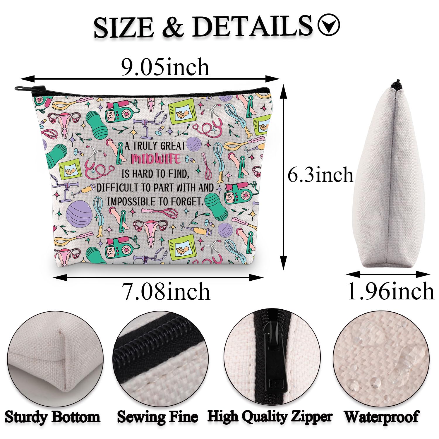 PLITI Midwife Gift Certified Nurse Midwife Gifts Gynecologist Gift A Truly Great Midwife is Hard to Find OBGYN Makeup Bag (Great Midwife bagU) - Image 2