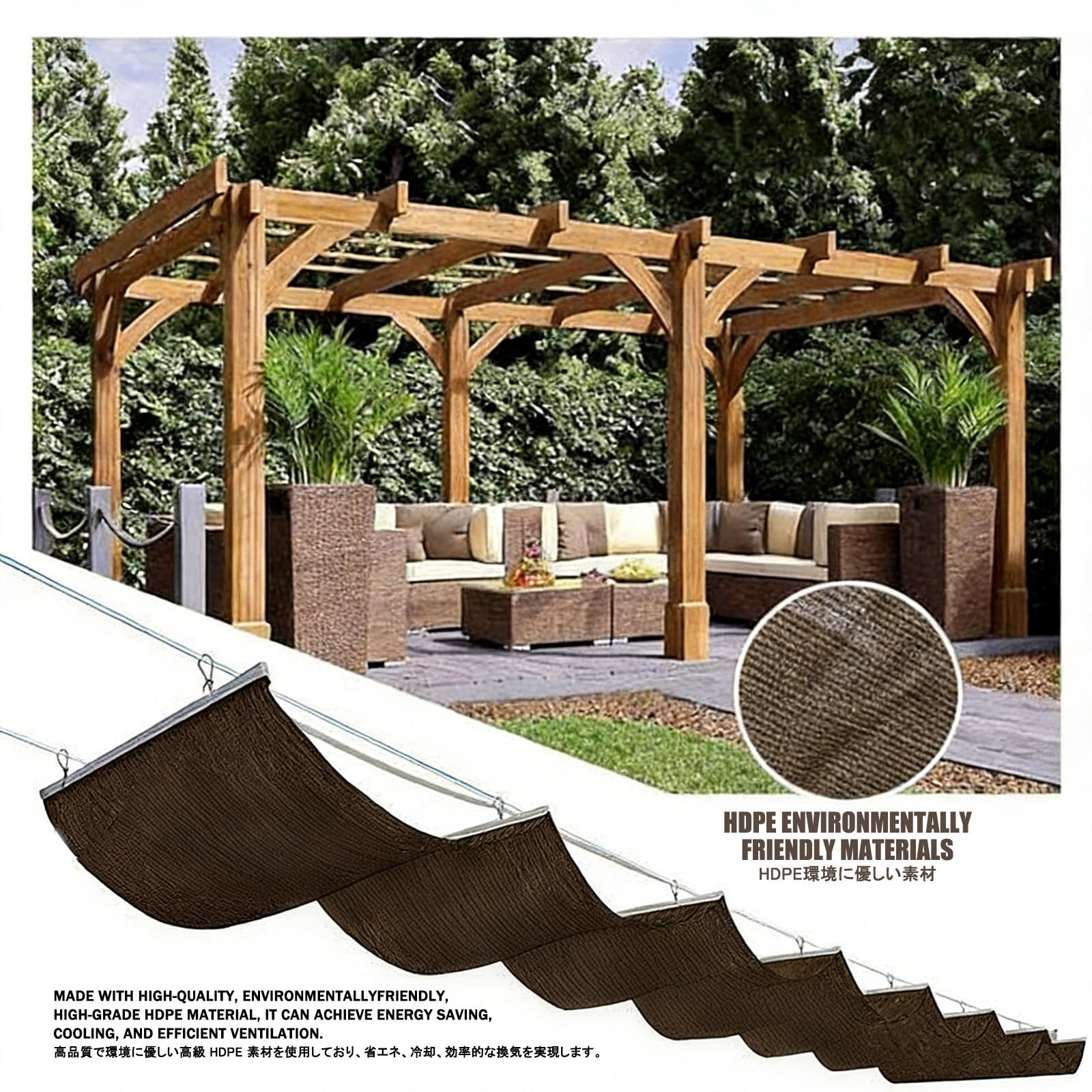 Wysuwany baldachim, drewniana pergola, na patio, do ogrodów i pomieszczeń słonecznych, 2 x 7 m, z zestawem montażowym, stylowe i zewnętrzne schronienie