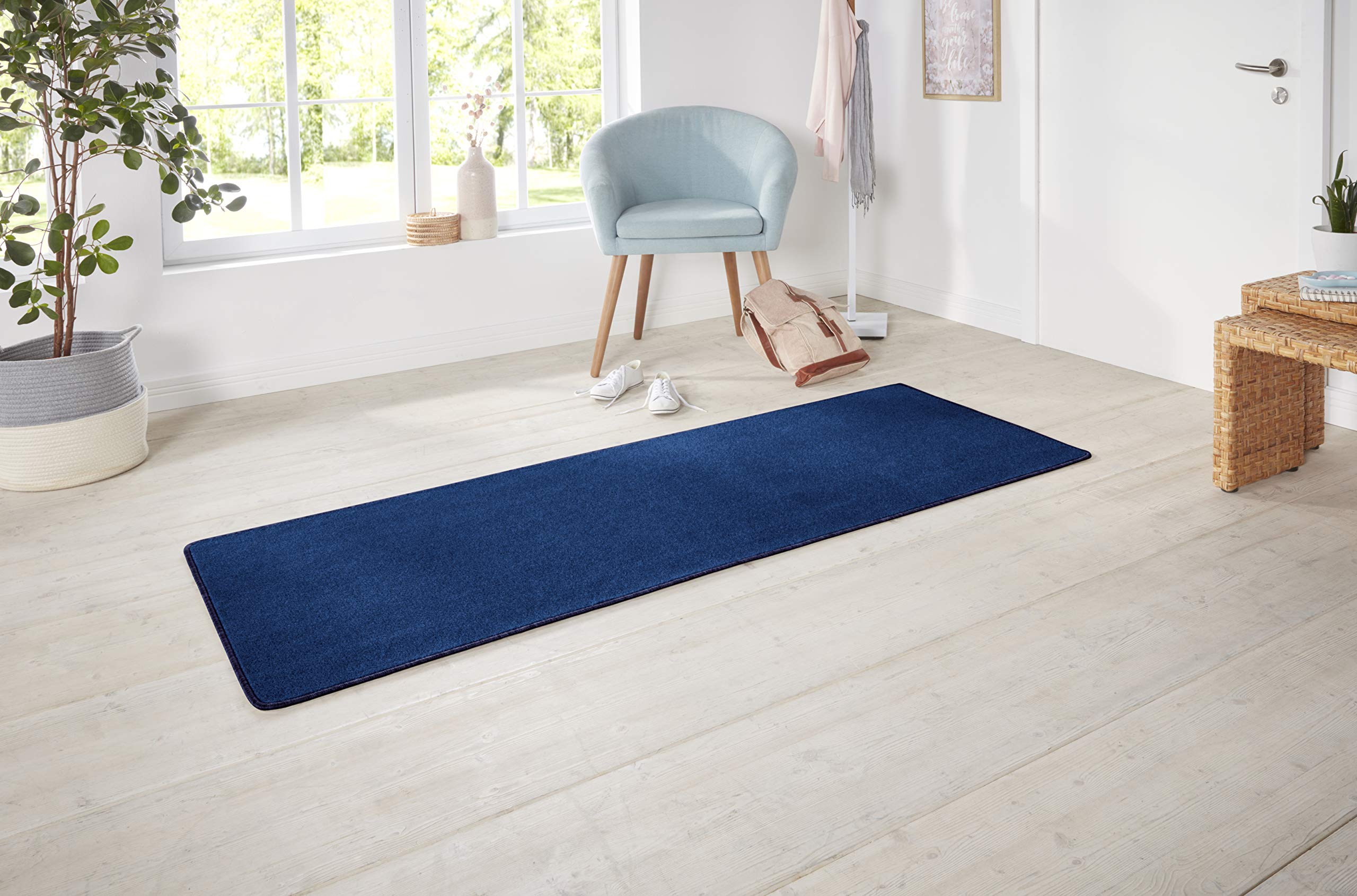 The Rugs Unisex Blue Plain Design Rug Polypropylene Durable With 0.85 Cm Pile Height In 80Cm X 300Cm