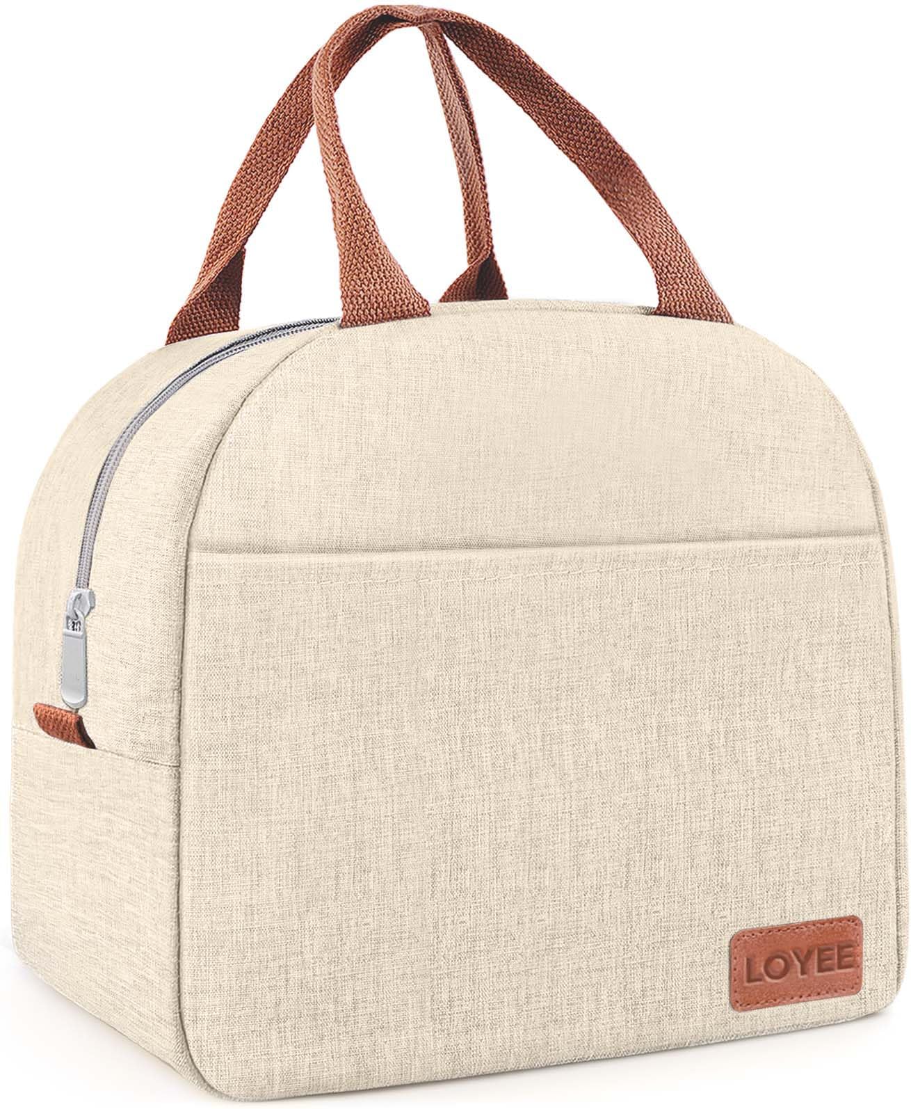 Lunch Bag Lunch Box for Women & Men, Large Capacity Insulated Lunch Bag for Adult, Leakproof Reusable Lunch Tote Bags for Work/Office/Travel/Picnic (Beige)