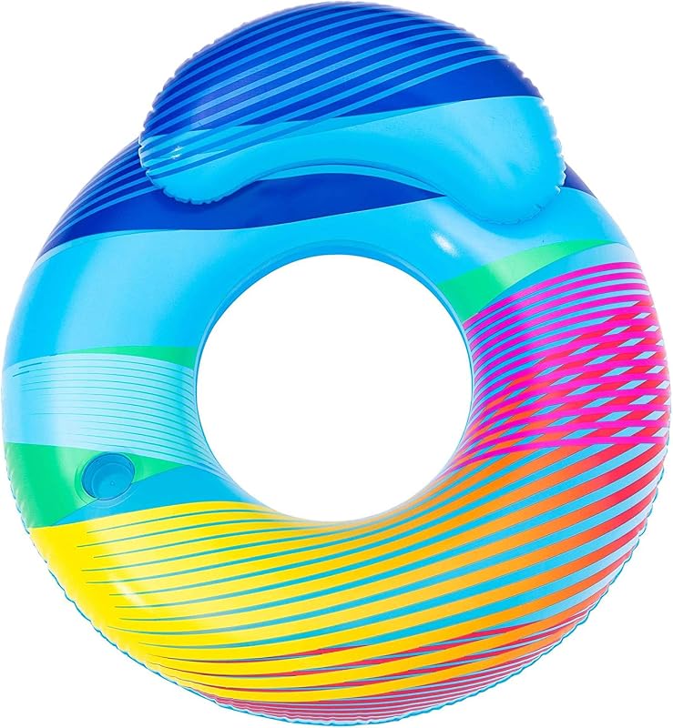 H2OGO! 46' Swim Bright Inflatable LED Swim Ring w/Backrest | Inflatable Pool Float Includes Cup Holder | LED Lights Alternate Between 7 Colors | Great for Adults and Kids