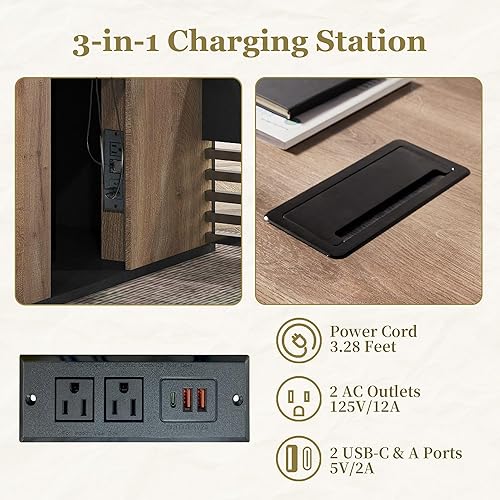 Miniatura 5 de SAINTCY Escritorio ejecutivo de pie en forma de L de 70.87 pulgadas con cajones, escritorio grande y moderno de altura ajustable para oficina en