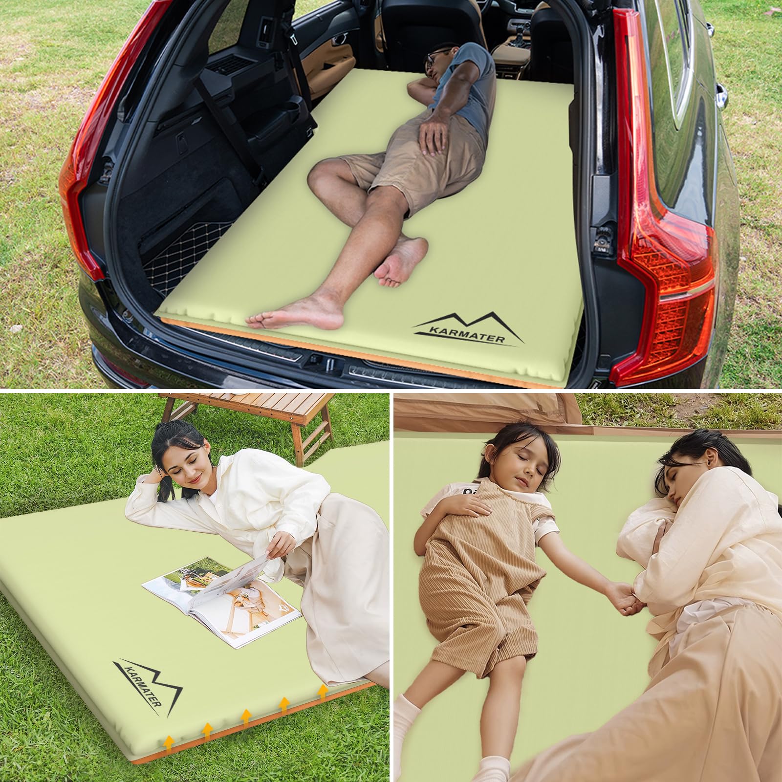 SUV Luftmatratze Autobett Camping, Aufblasbare Auto Camping Pad mit Luftpumpe, Ultrathick Memory Foam Camping Matratze, 9.0 R-Wert Isolierte Isomatte 2 Personen, Campingmatte für Wandern und