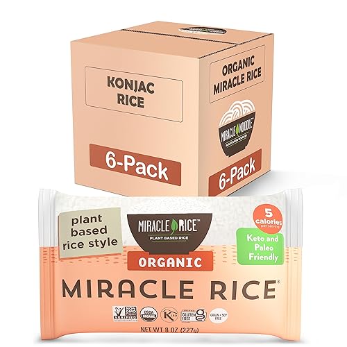 Miracle Noodle Arroz milagroso orgánico Arroz Konjac, arroz keto, a base de plantas, sin gluten, sin soja, arroz bajo en carbohidratos, arroz bajo