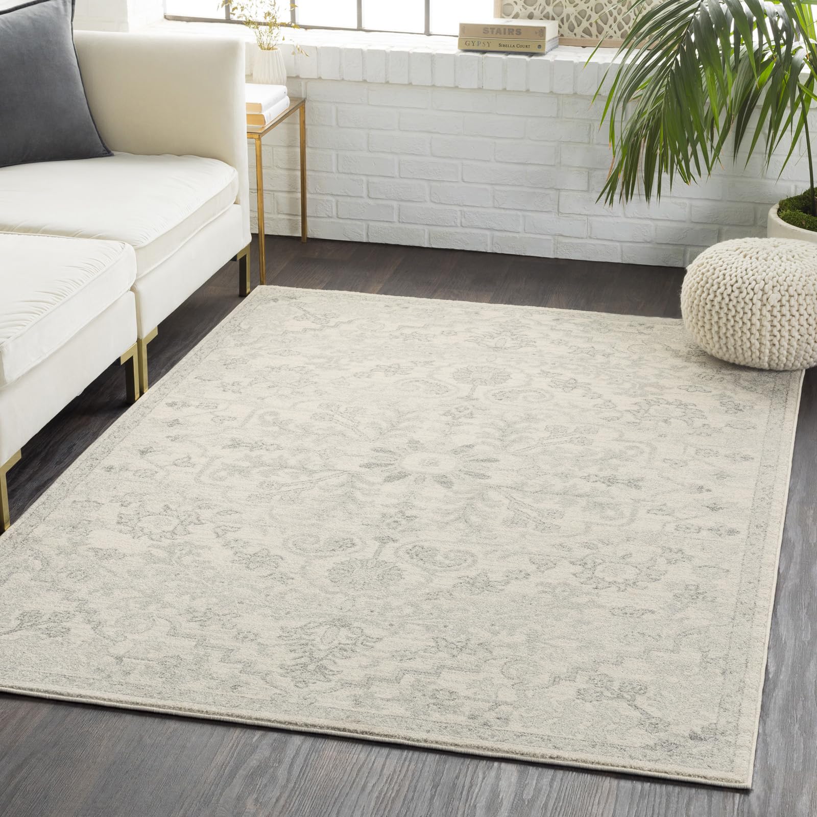 Livabliss Lou Asmara Vintage Rug – Multicolour Boho Area Rug for Living Room, Dining & Kitchen, 160x220 cm, Easy-Care Pile, Large Traditional Bohemian Rug in Light Grey