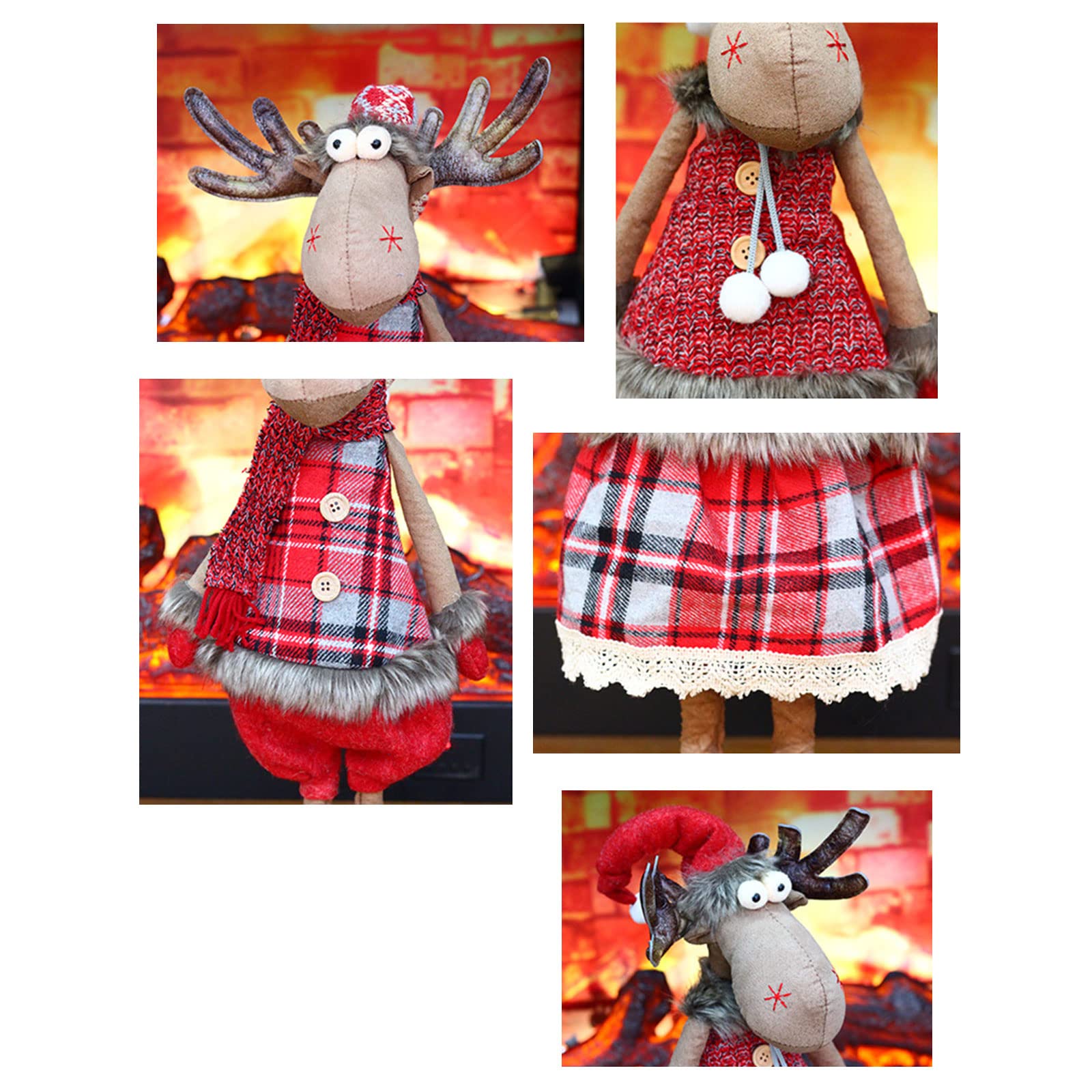 Muñeco navideño de ciervo de patas largas para Navidad, muñeco de peluche retráctil, larga para sentarse, chimenea, decoración de Navidad