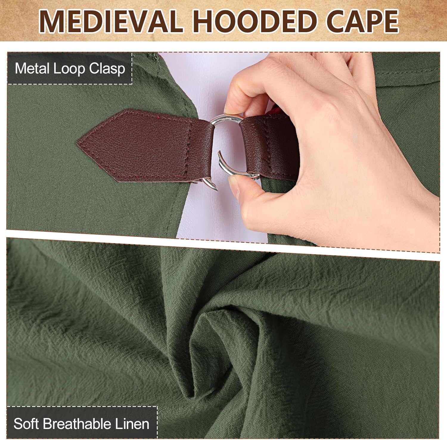 Forwe Renaissance Hooded Cloak for Women Men Medieval Cape for Halloween Costume Cosplay - Image 5