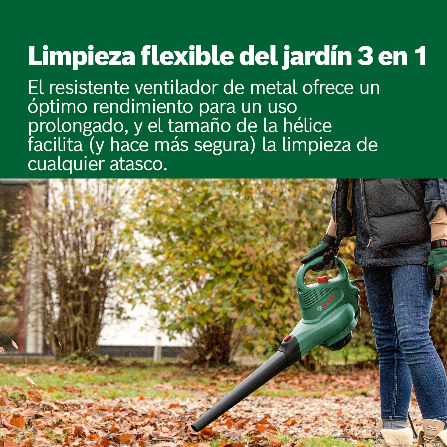 Bosch aspirador y soplador de hojas eléctrico UniversalGardenTidy 3000 (3000 W, bolsa colectora de 50 l, velocidad variable, para soplar, aspirar y triturar las hojas, en caja)