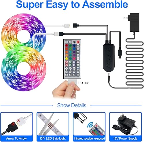 Miniatura 6 de Tira de luces LED  Tiras de luz LED de 65.6 pies, sincronización de música, luces LED que cambian de color, tira de luces LED Bluetooth con control