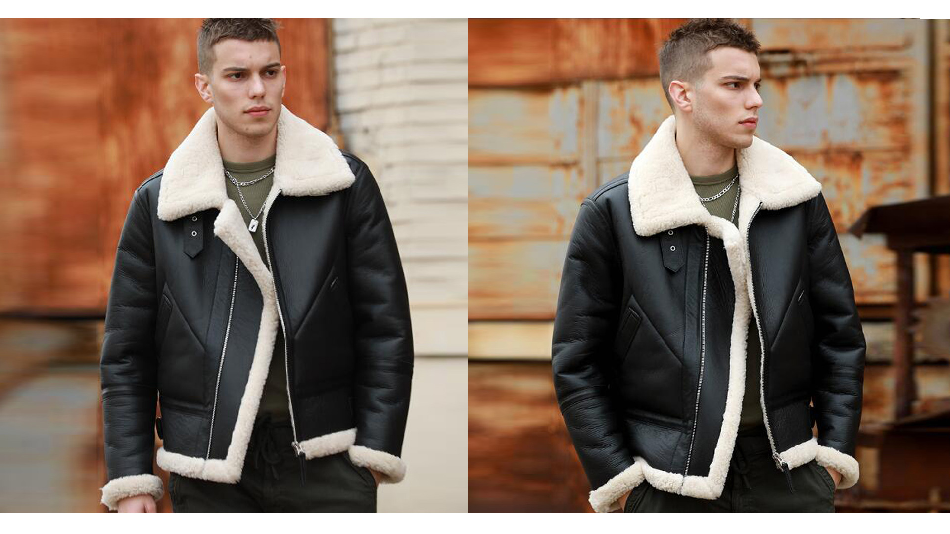 Denny&Dora Men's Black Shearling Jacket Natural Shearling Leather