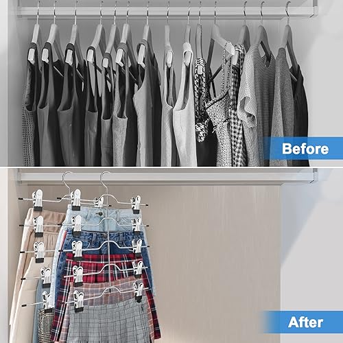 Miniatura 3 de Paquete de 2 perchas para falda de 5 niveles para mujer + 100 ganchos de conector para colgar ropa