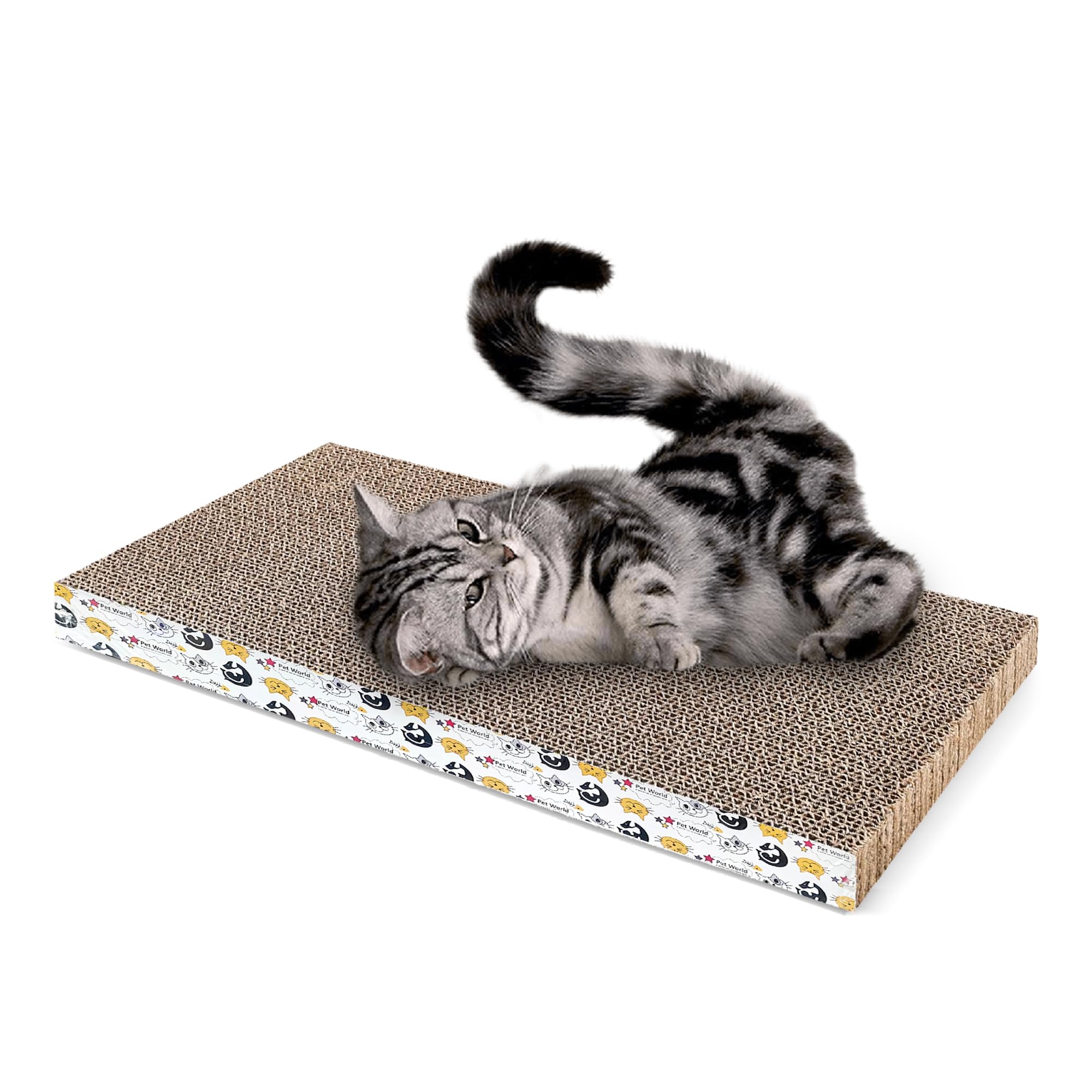 Pet World Cat Scratcher, a 2-in-1 Reversible Scratching Pad Recyclable Corrugated Scratch Toy with Straight Shape & 10ML Catnip Cat Scratch Lounge for Furniture Protection (48x24x5)