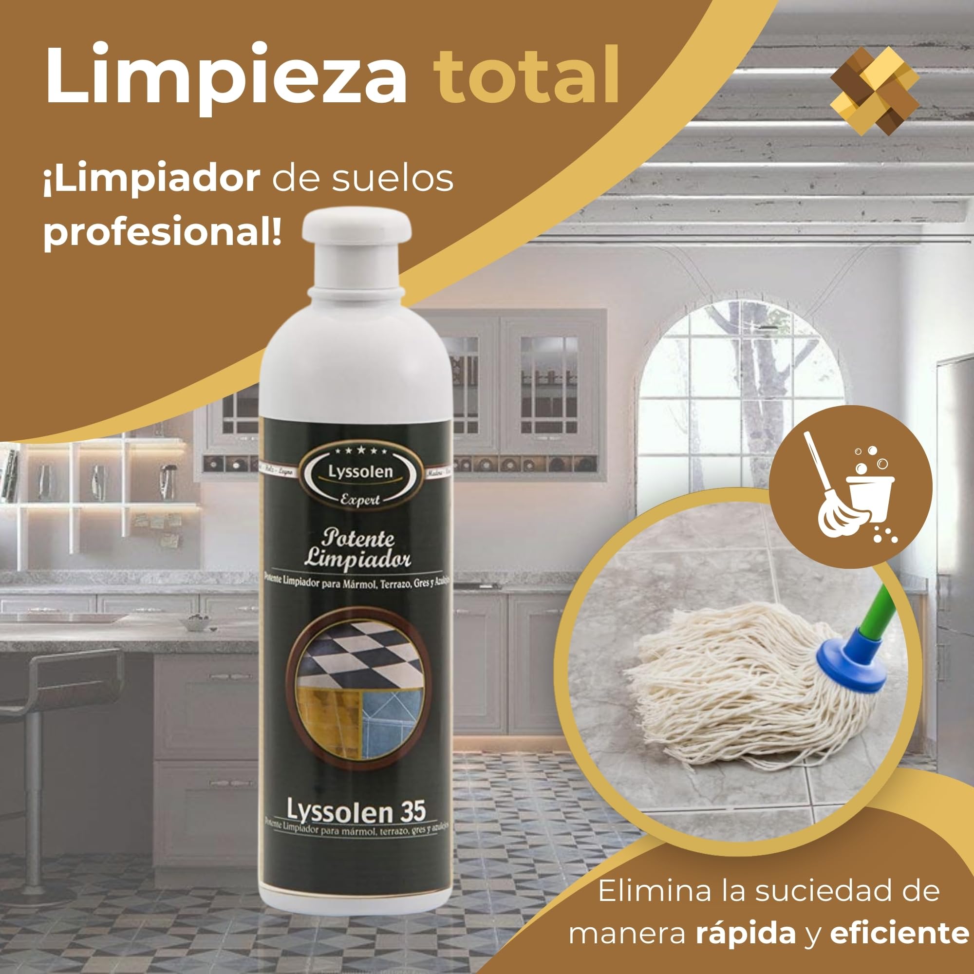 Limpiador de Suelos Profesional Multiusos 5L - Friegasuelos Potente para Mármol, Terrazo, Azulejos y Gres - Limpieza Abrillantadora - Alto Rendimiento - Acción Desengrasante y Secado Rápido