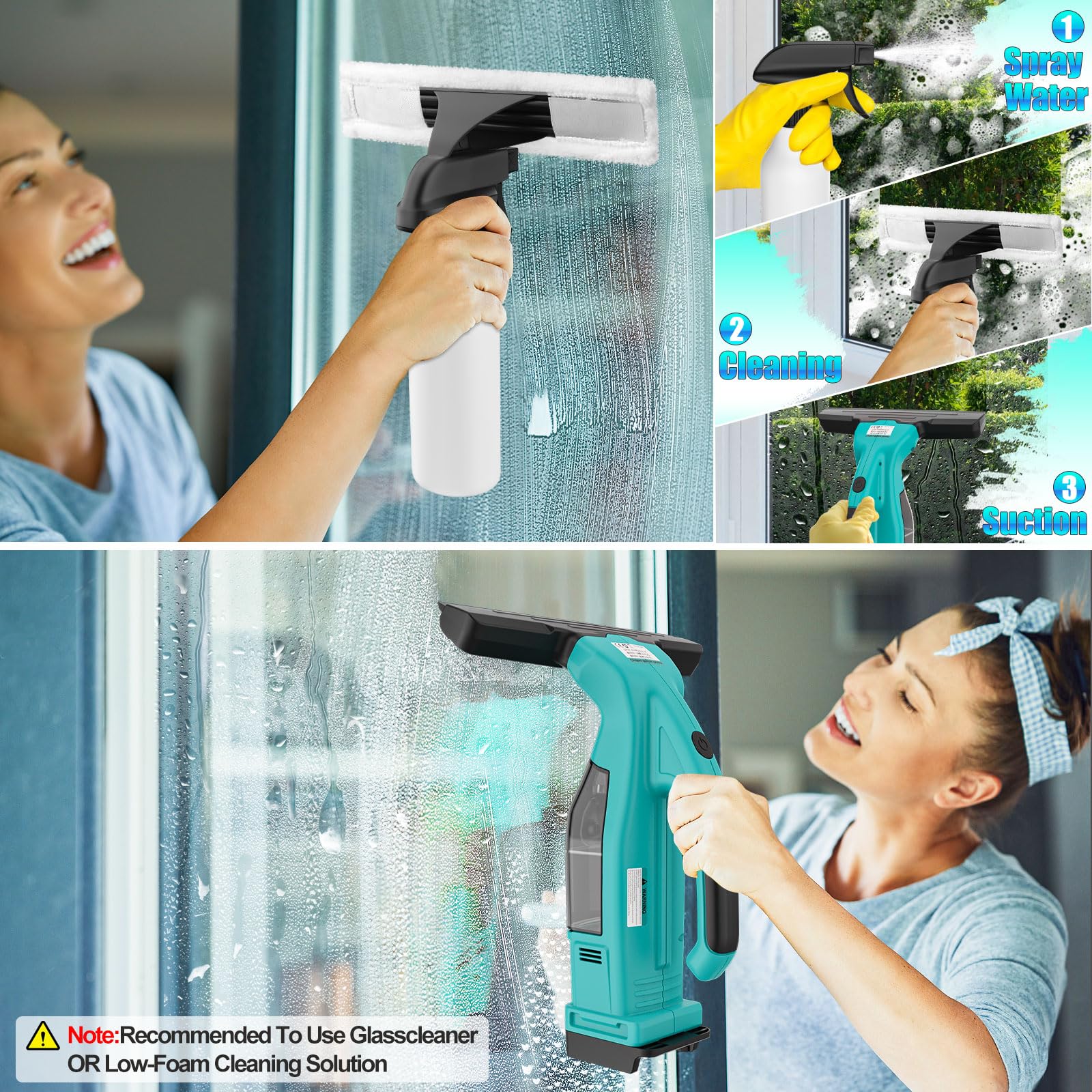 Nettoyeur de fenêtre sans fil compatible avec Makita 18 V, nettoyeur de vitres avec réservoir d'eau amovible, vaporisateur, nettoyage sans traces de surfaces lisses, fenêtres, miroirs, parois de