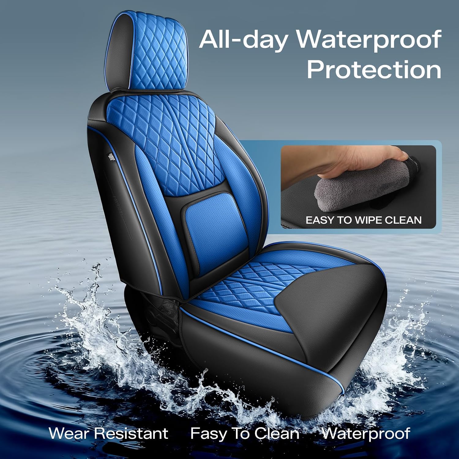 Seat Covers Custom Fit for Wrangler JK 2013-2017 4 Door, Pickup Truck Cover Cushion with Faux Leather Waterproof Seat Protector(BlackBlue, Full Set)