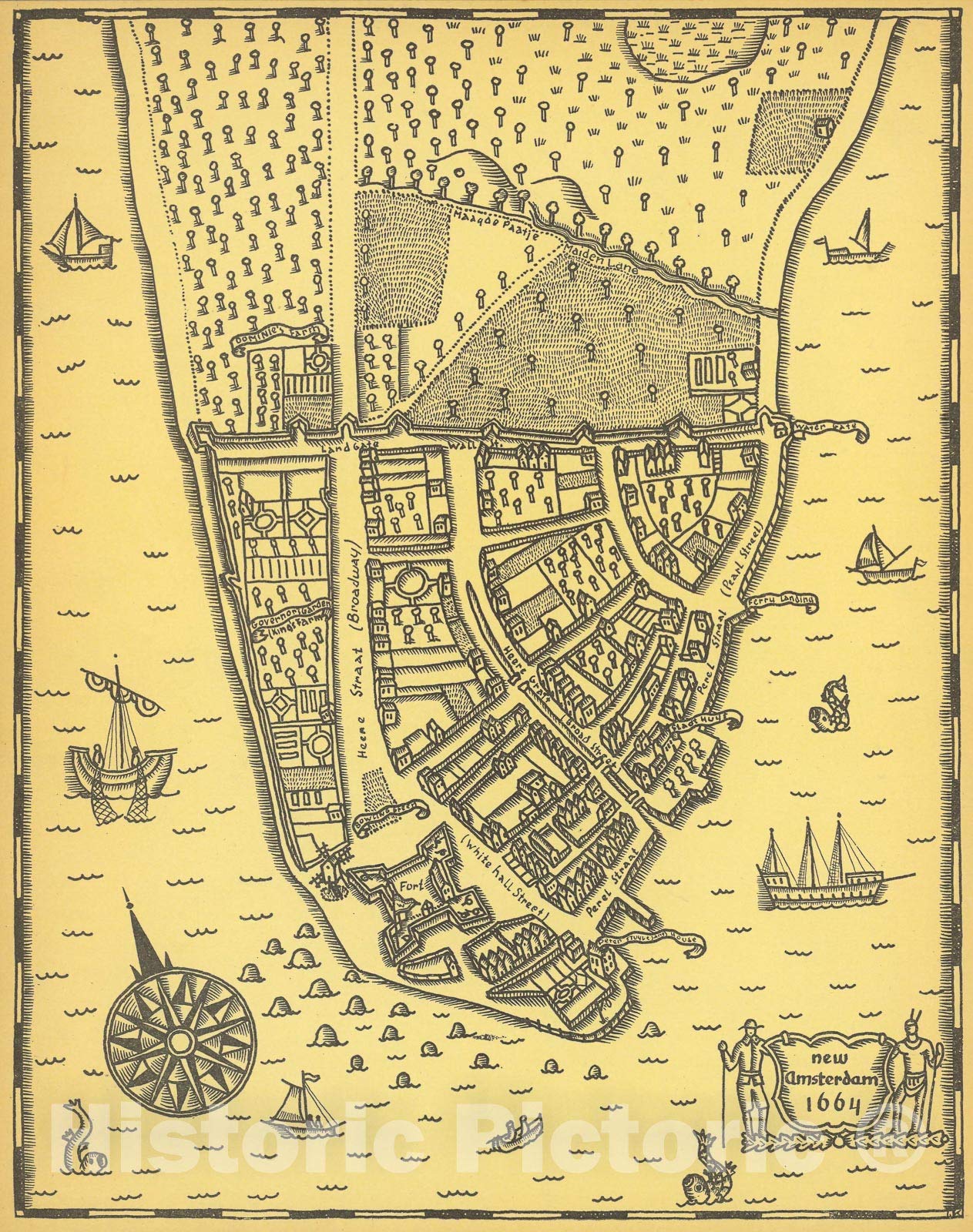 Amazon.co.jp: 歴史的な地図 - ニューアムステルダム1664年