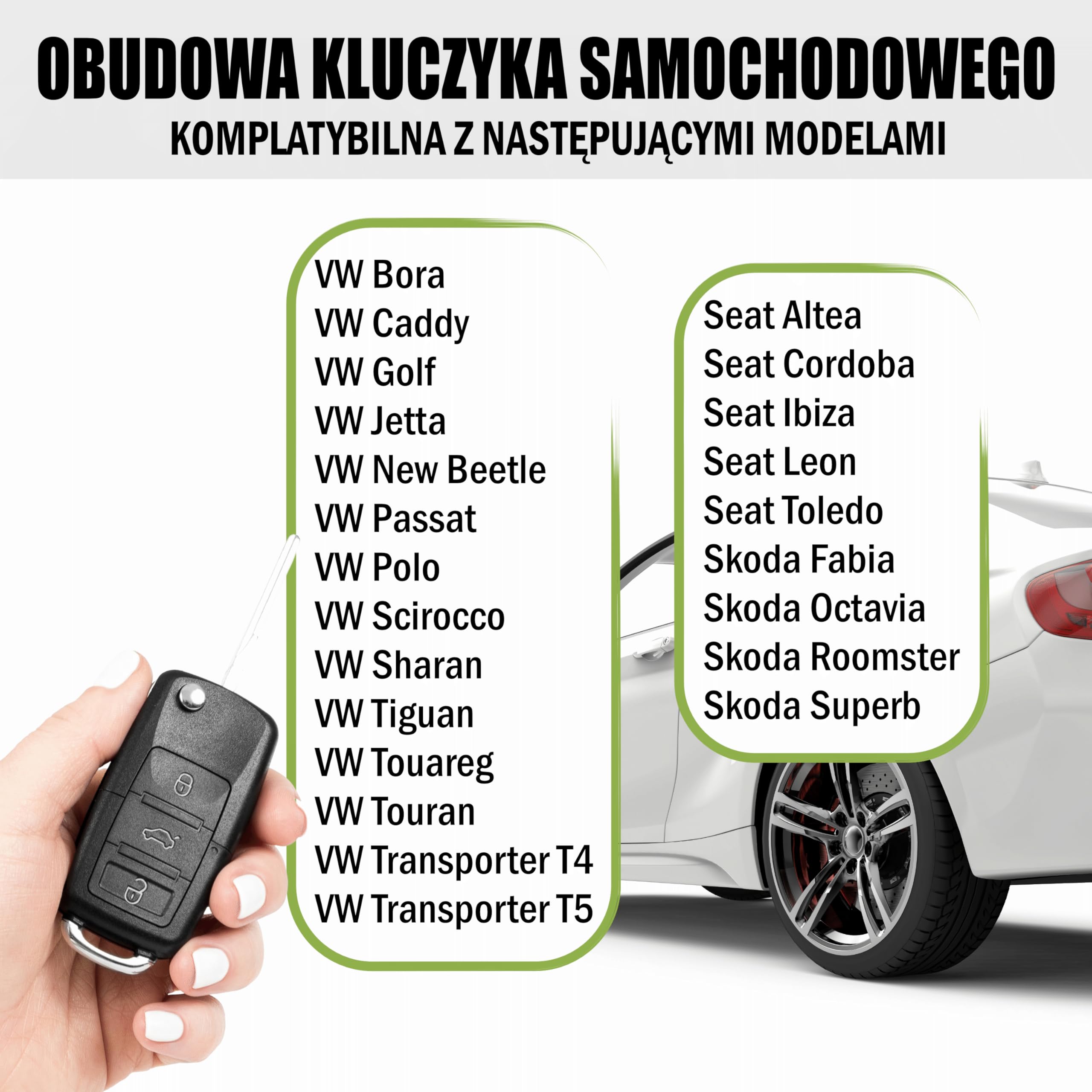 FINTERRY Obudowa Kluczyka Samochodowego kompatybilna z Volkswagen Golf Passat Polo Skoda Octavia Fabia Superb Seat Leon Ibiza – Zamiennik Pilota Składana Obudowa Klucza 3 Przyciski