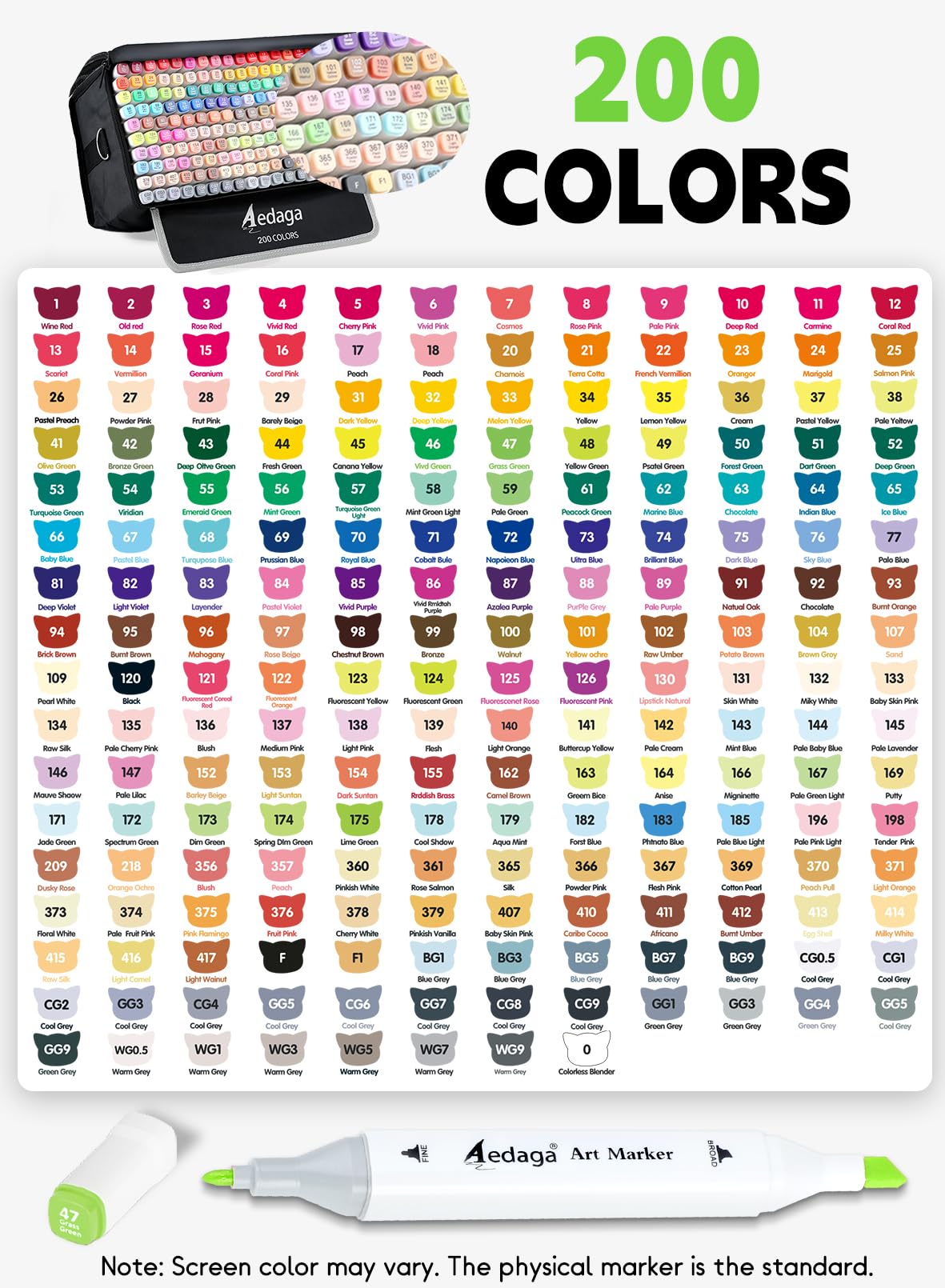 AEDAGA 200 Colors Alcohol Markers with Free App, Dual Tip Art