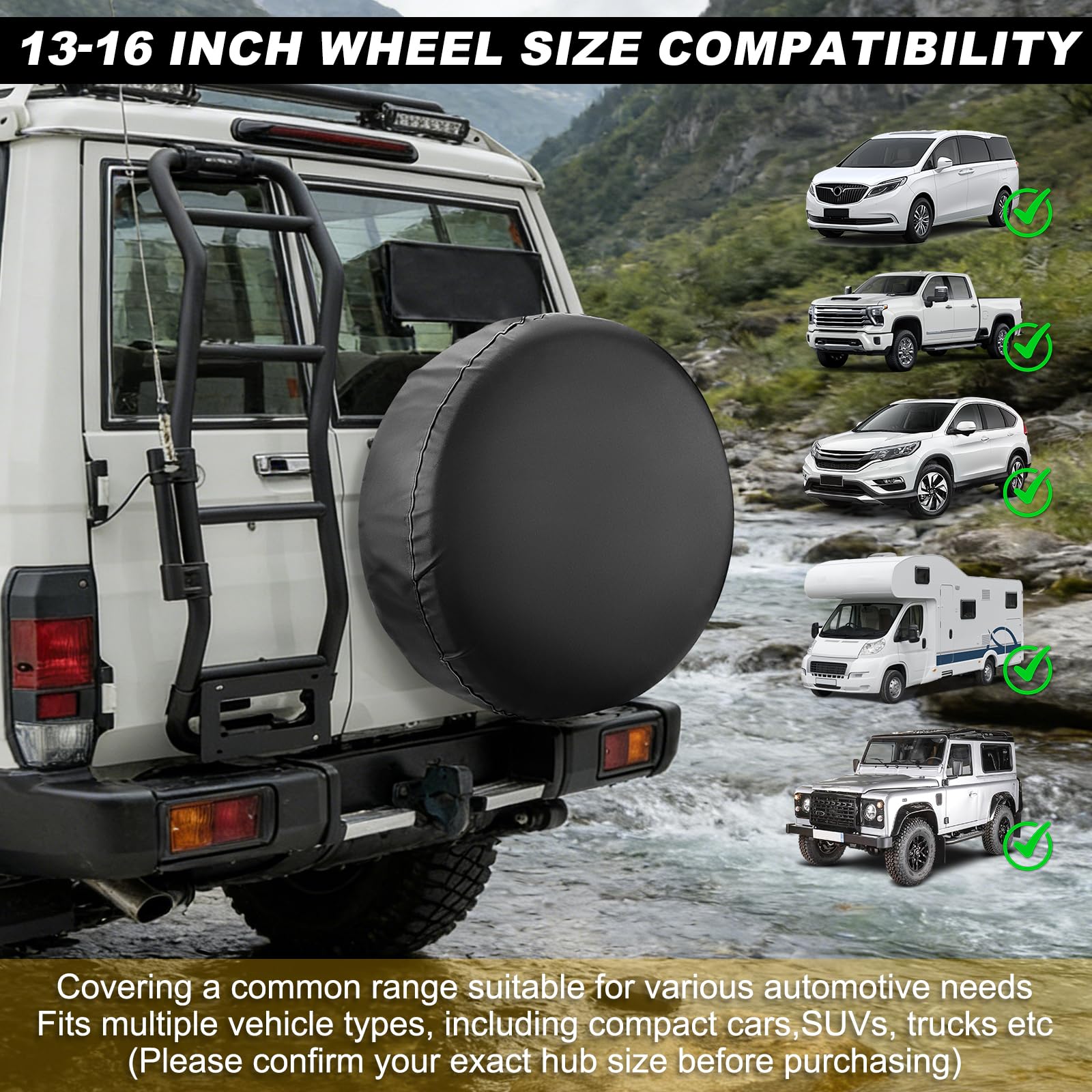 13"-16" Housse de Roue de Secours, Ajustement Universel, en Cuir Souple PVC, imperméable et résistant à la poussière, Sacs de Rangement pour pneus de Jeep, SUV