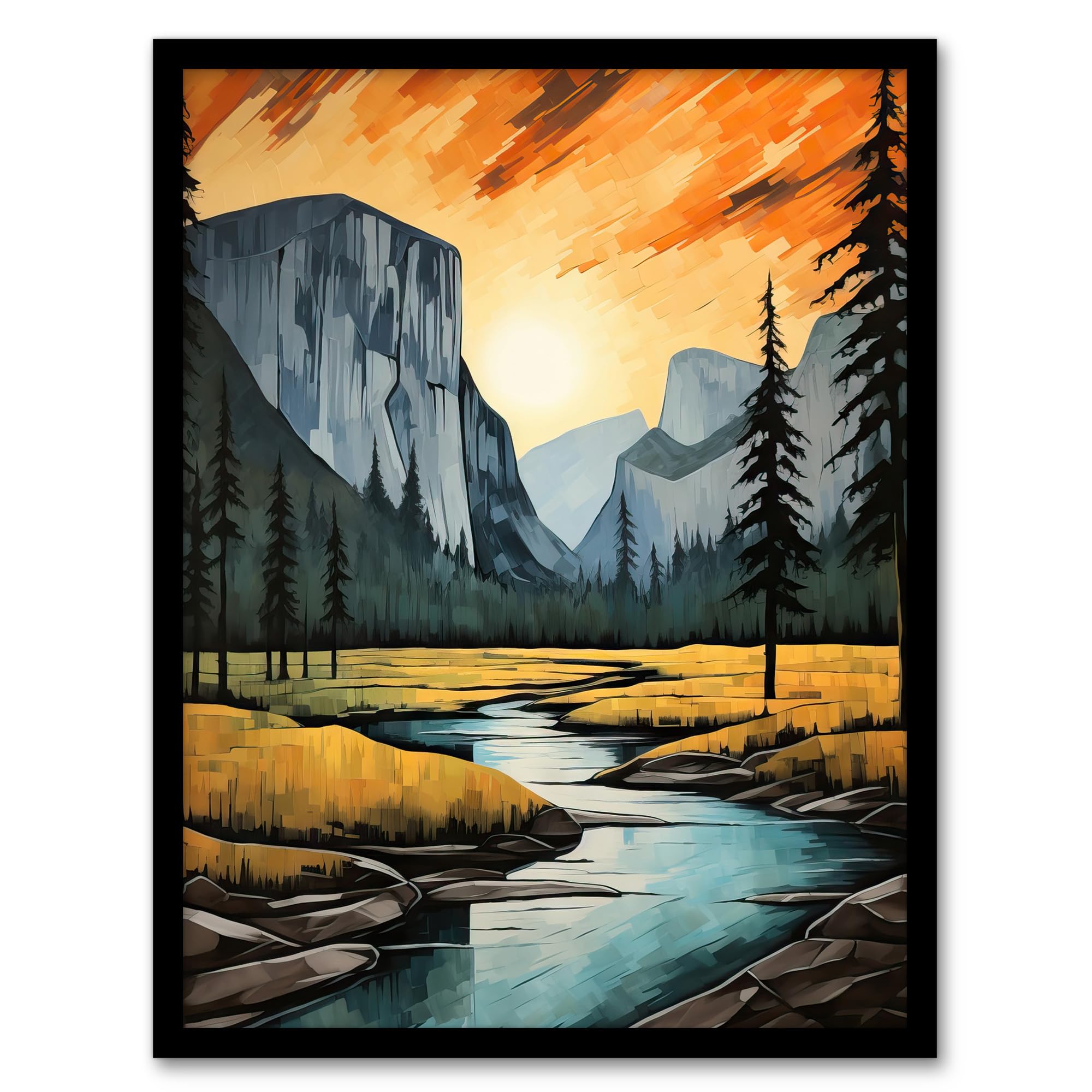 Artery8 Yosemite National Park Vibrant Artwork Sunset Over El Capitan Artwork Framed Wall Art Print 18X24 Inch