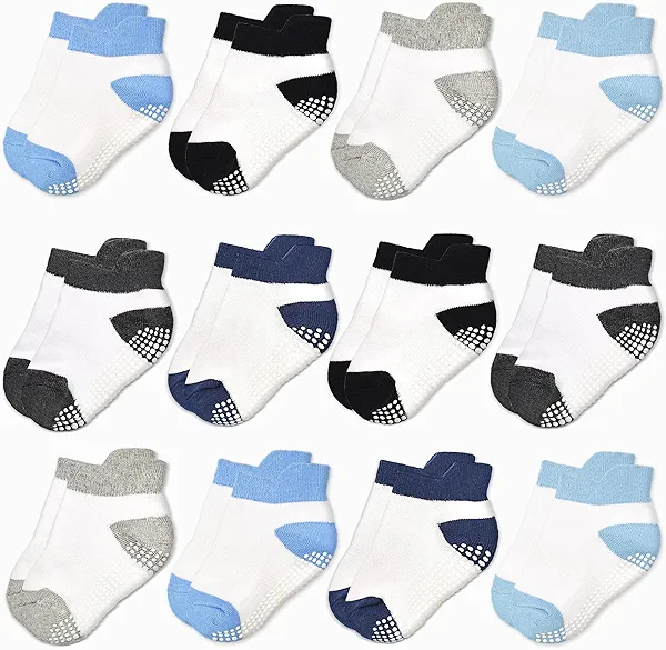 HYCLES Toddler Girl Socks 12 Pairs, Non Slip Ankle Toddler Socks for 1-7 Years Baby Girls Kids