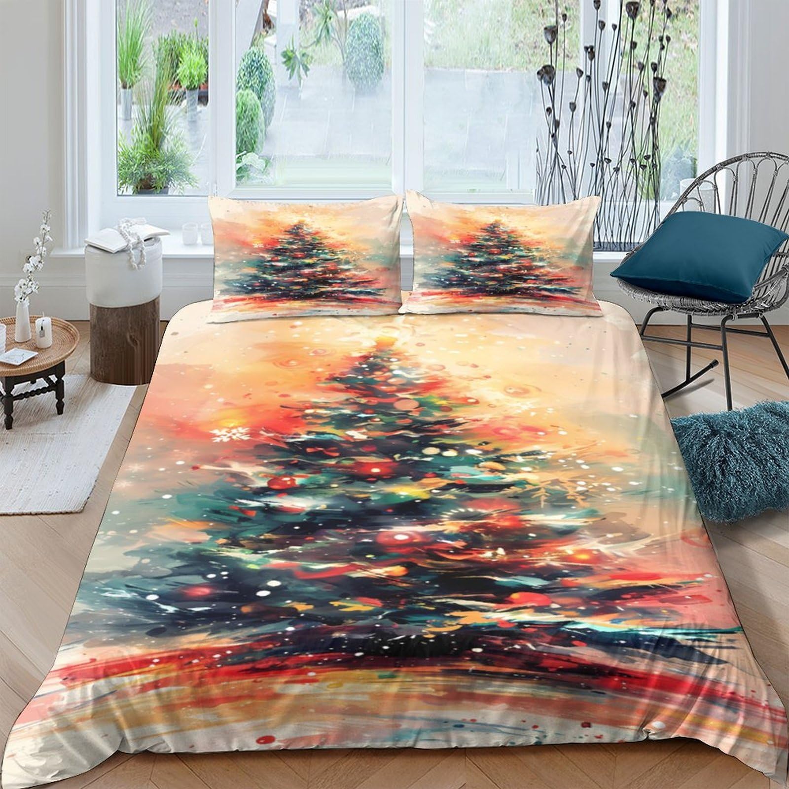 Ctjqhvkz Style-9 3D Printed Christmas Tree Fitted Sheet Microfiber Soft Mattress Cover Holiday Decor For Bedroom Guest Room Single（135X200cm）