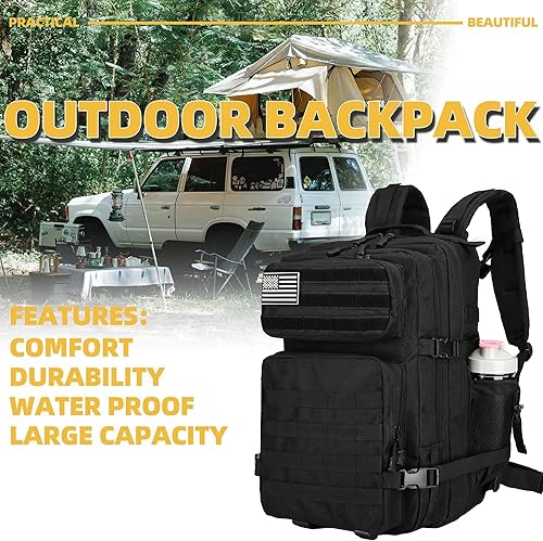 Miniatura 5 de Mochila táctica militar de 45 L para senderismo, hombres y mujeres, mochila militar Molle para camping, pesca, viajes, Negro -, Mochilas de mochila