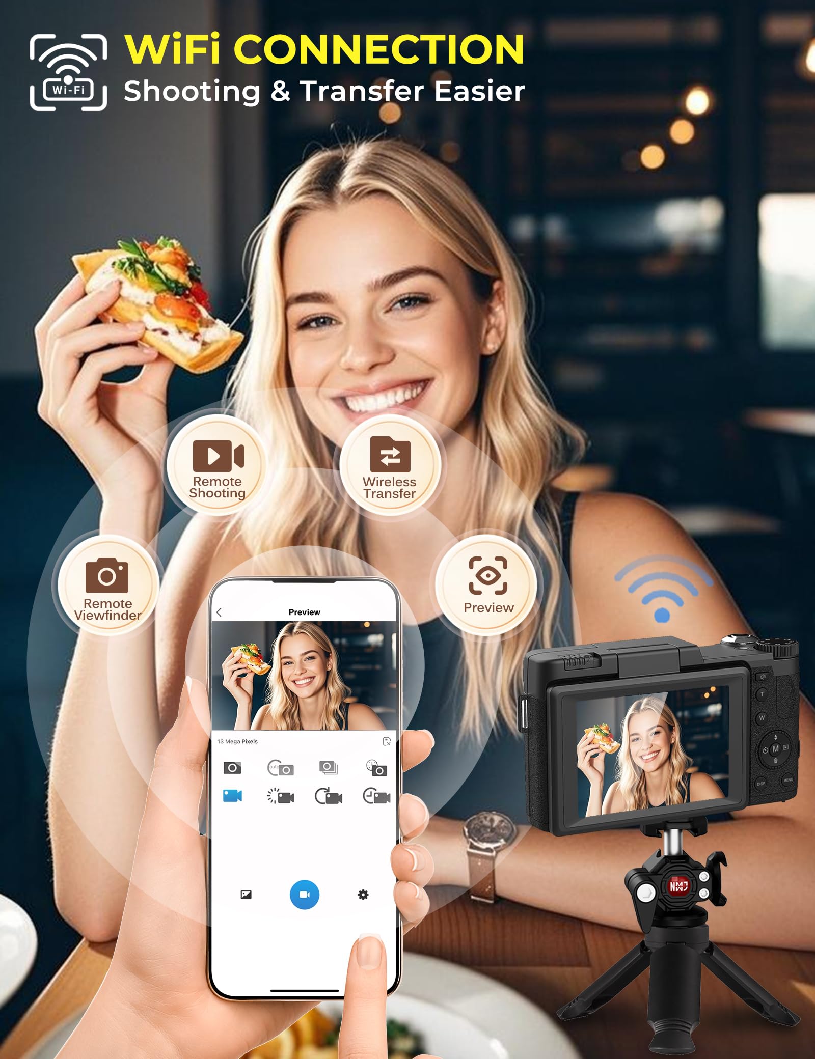 Fotocamera digitale 5K con WiFi 64MP Autofocus Full HD Vlogging Camera per YouTube Point and Shoot Camera con Flip Screen Fotografia Fotografia Fotocamere per Principianti con Luce Selfie, Mini