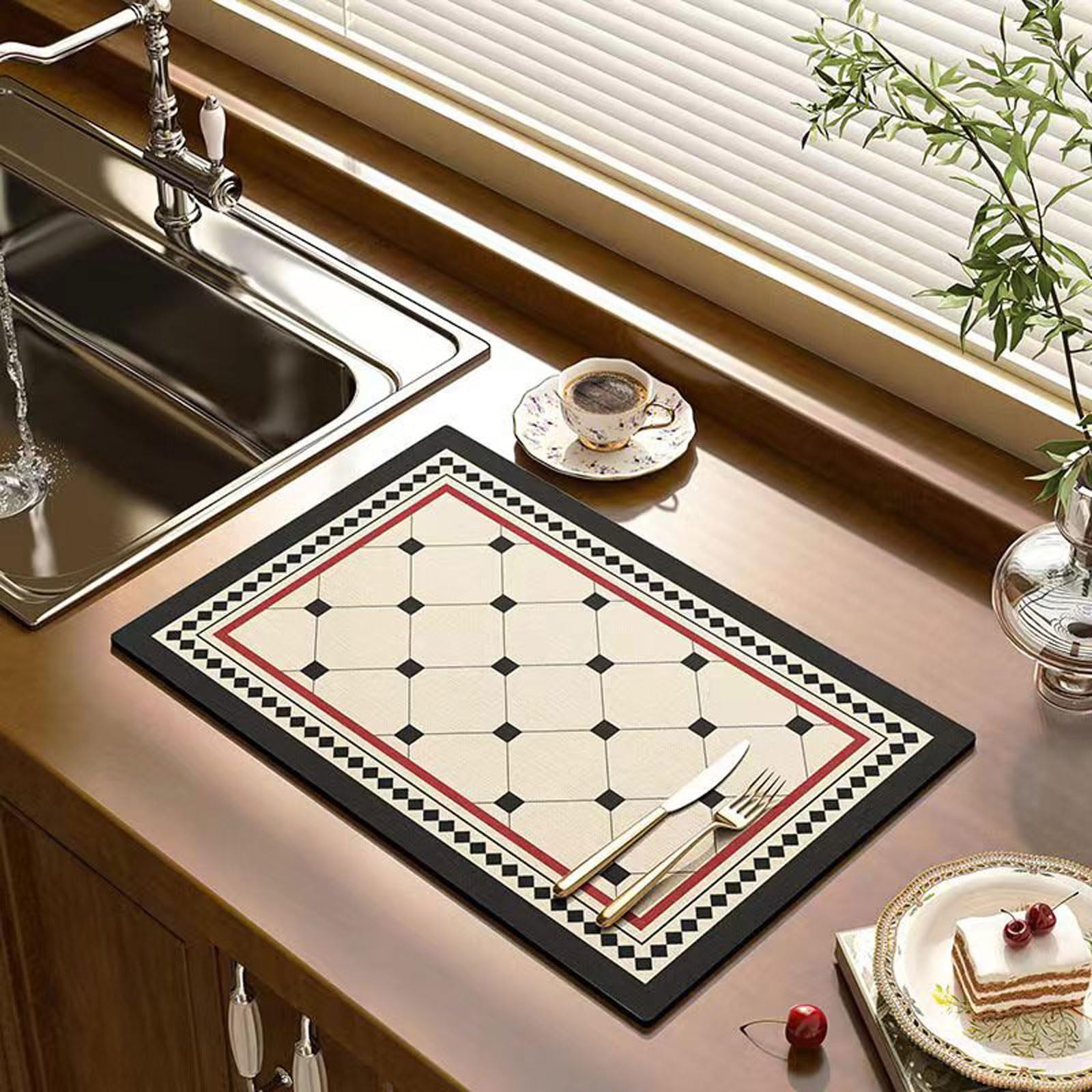 Coffee Maker Mat For Countertop,Absorbent Dish Drying Mat,Heat Resistant Pad,Hide Stain,Anti-Slip Rubber Backed,Coffee Bar Accessories,Fit Coffee Pot Espresso Machine,Table Mat For Kitchen
