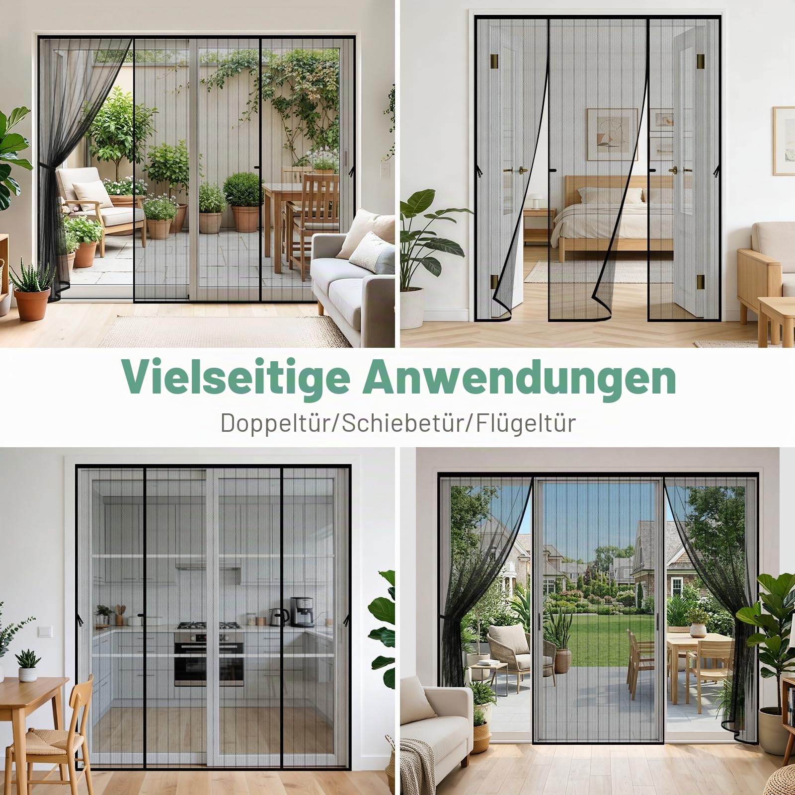 Fliegengitter Doppeltür,190x212cm Fliegengitter Schiebetür Ohne Bohren,Insektenschutz Doppeltür Groß,Fliegenvorhang Magnet Auto Schließen für Terrassentür Balkontür Hebeschiebetür Flügeltür