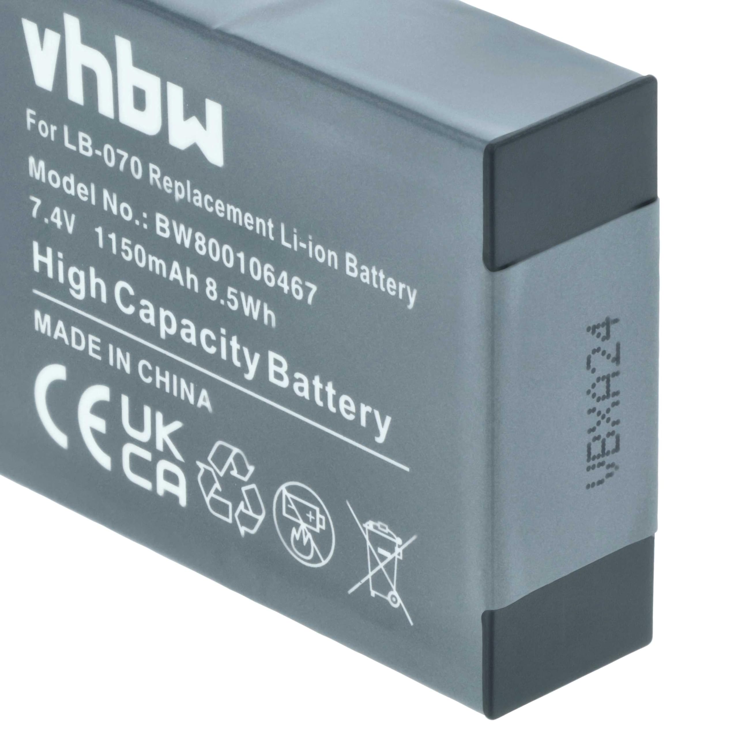 vhbw Zamiennik akumulatora do Kodak LB-070 | Do aparatu (1150 mAh, 7,4 V, litowo-jonowa)