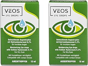 VEOS PHARMA Irritated Eye Eye Drops with Sodium Hyaluronate 0.2%, Moisturizing Dry Eye Drops, Artificial Tears, Red Eye Drops 10ml (Pack of 2)