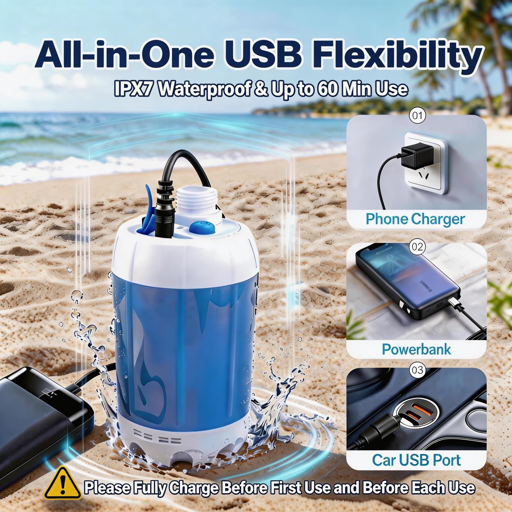 キャンプ　海水浴　ポータブル電動シャワー　シャワーポンプ　給水 Amazon | ポータブルキャンプシャワーポンプ - 充電式アウトドア